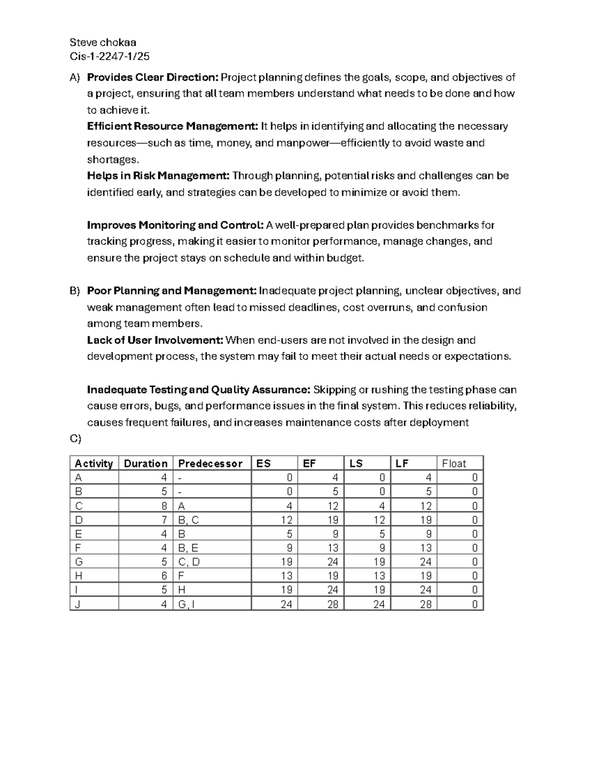 Project Management Insights: Planning, Risks, and Resources (Course Code:  J2) - Studocu