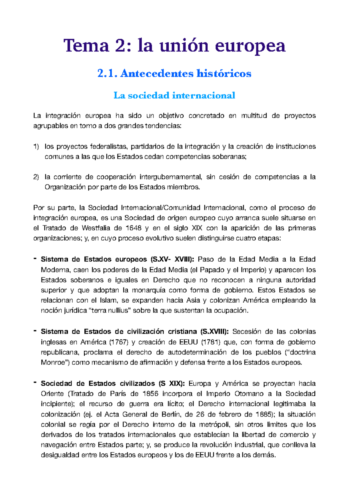 Tema 2: La Unión Europea y sus Antecedentes Históricos - Studocu