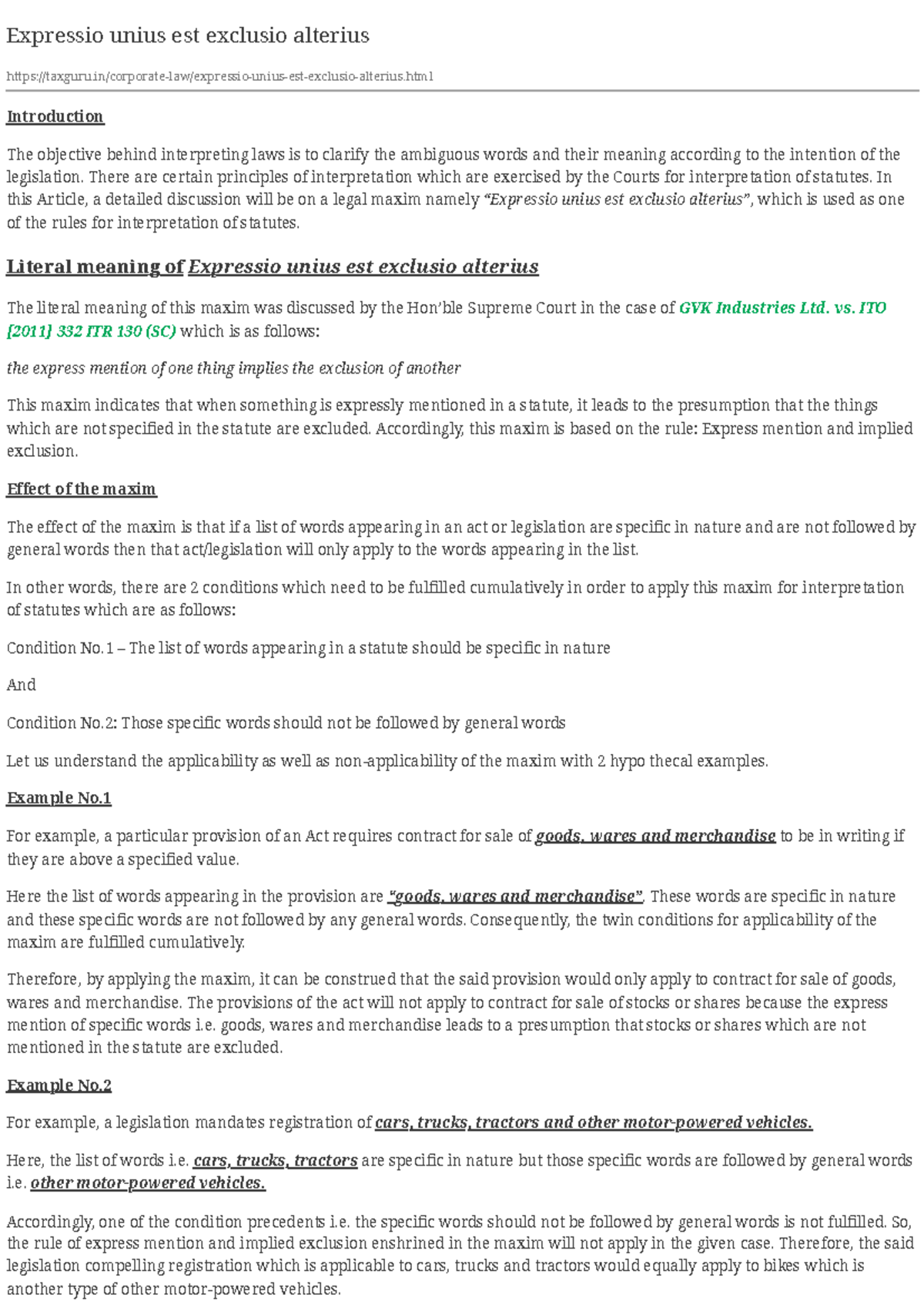 Legal Maxim Analysis: Expressio Unius Est Exclusio Alterius Explained ...