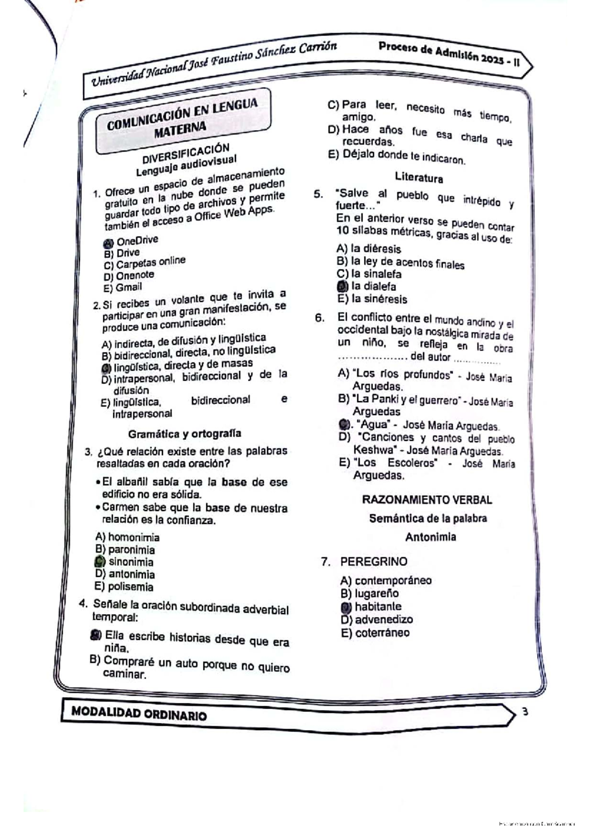 Examen de Admisión 2025 II UNJFSC - Comunicación y Razonamiento - Document Preview