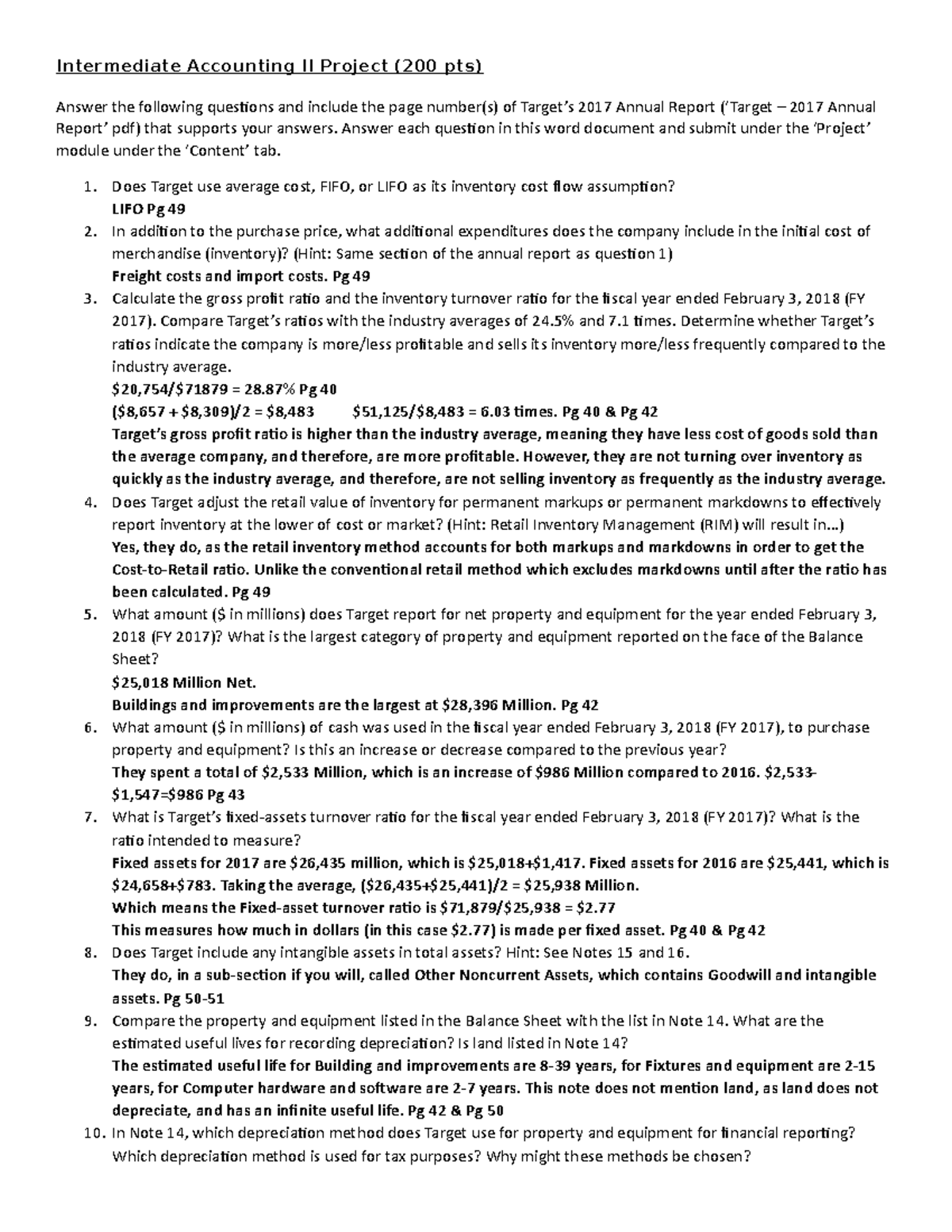 Intermediate Accounting II Project Analysis and Insights - Studocu
