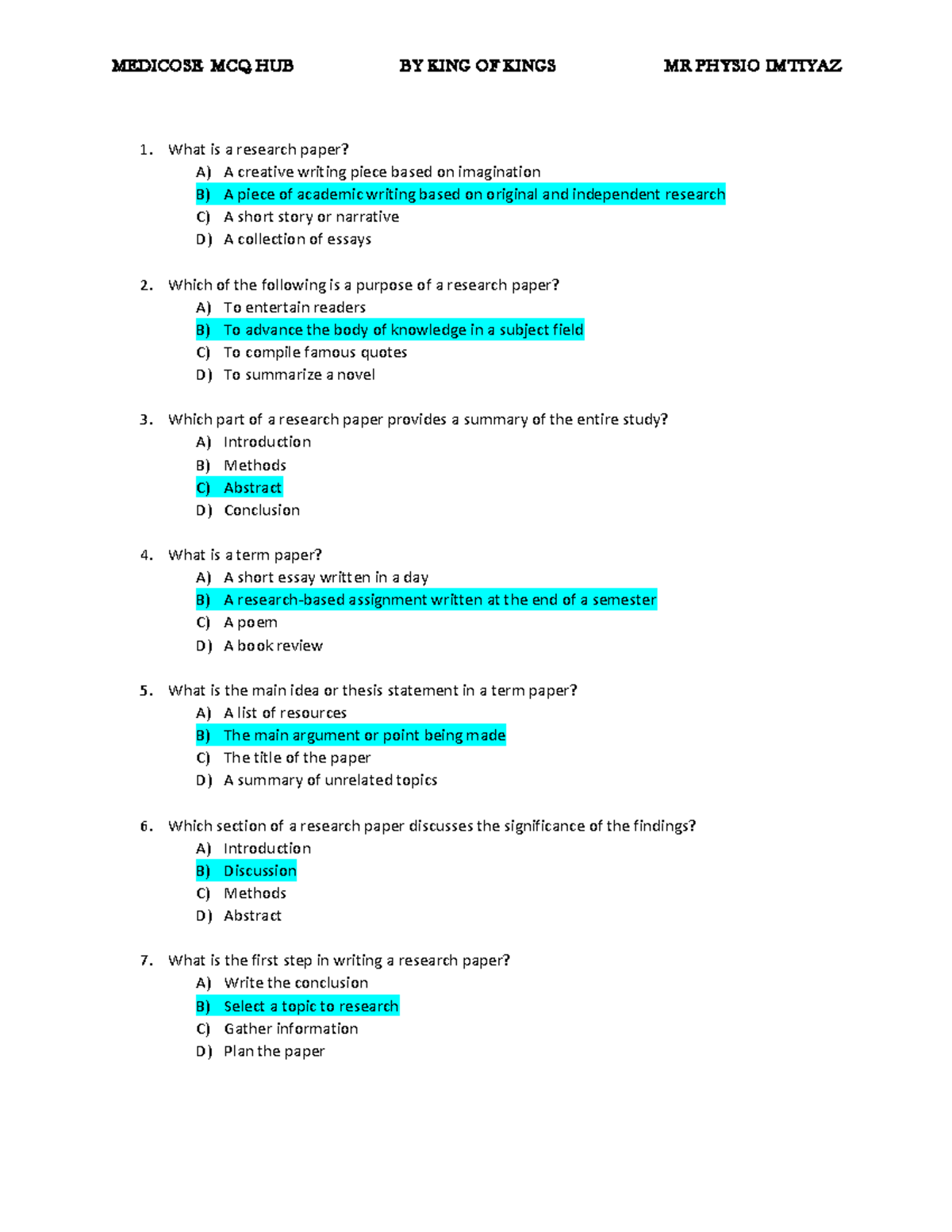 Academic Writing MCQs - DPT 3rd Semester KMU - Studocu