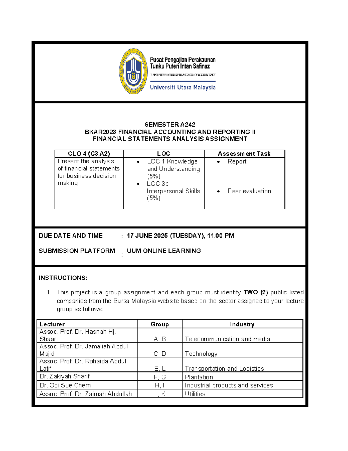 A242 FSA Project: Financial Statement Analysis for Decision Making ...