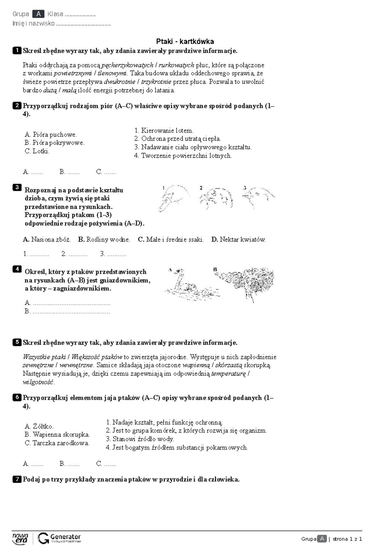 Test Z Biologii Klasa 6 Dział 1 świat Zwierząt www.studocu.com