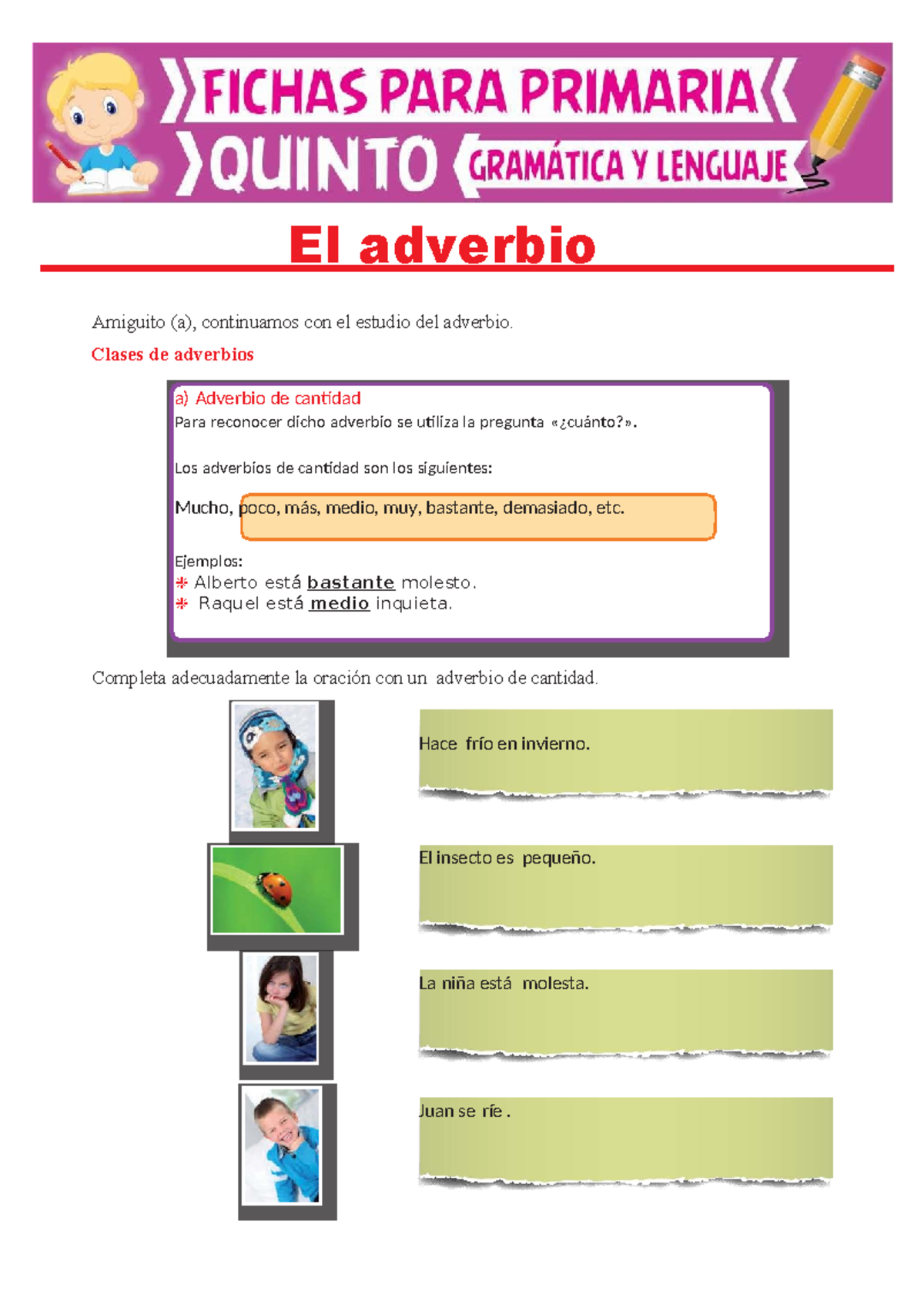 Adverbios de Cantidad y Modo - Quinto Grado de Primaria - Studocu