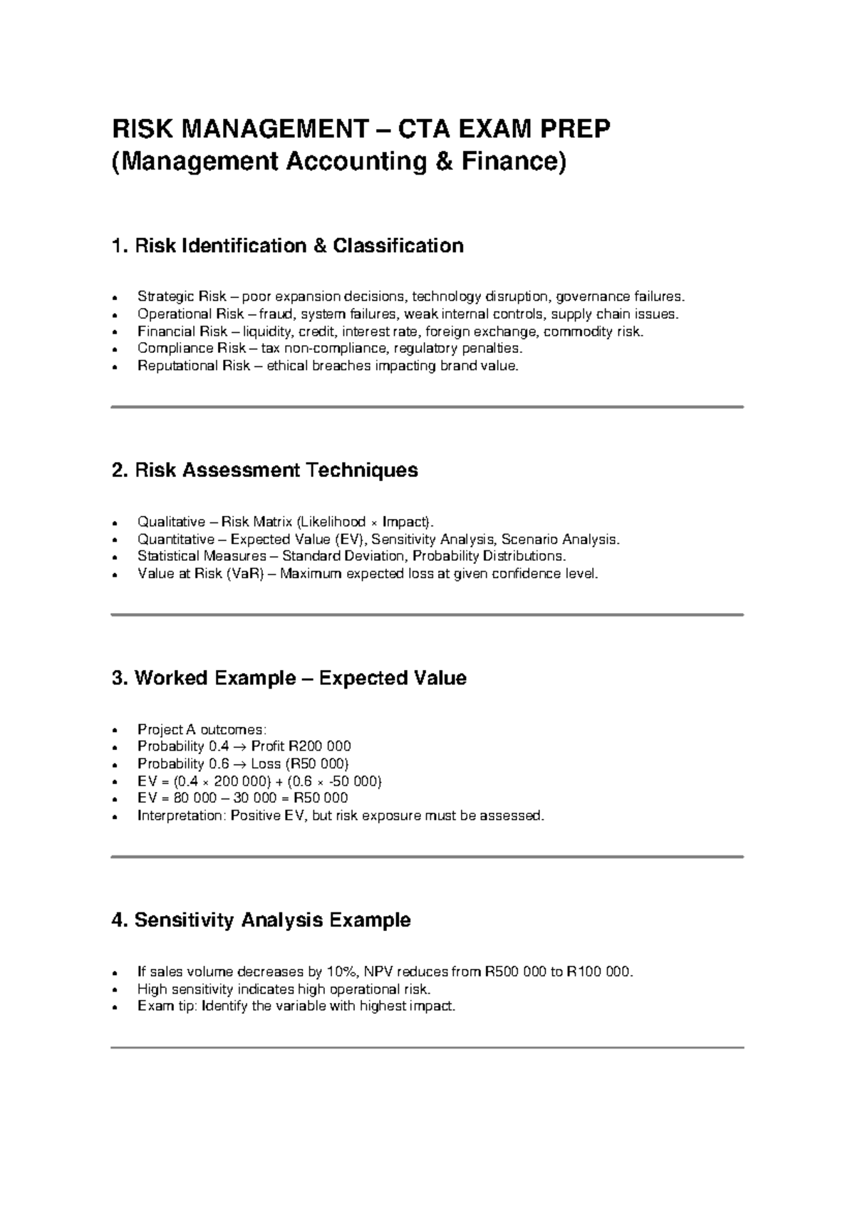 Risk Management CTA Exam Prep: Key Concepts & Techniques - Studocu