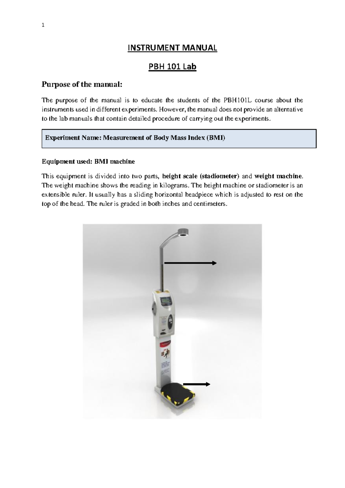 Instrument Manual V 1 - INSTRUMENT MANUAL PBH 101 Lab Purpose of the ...
