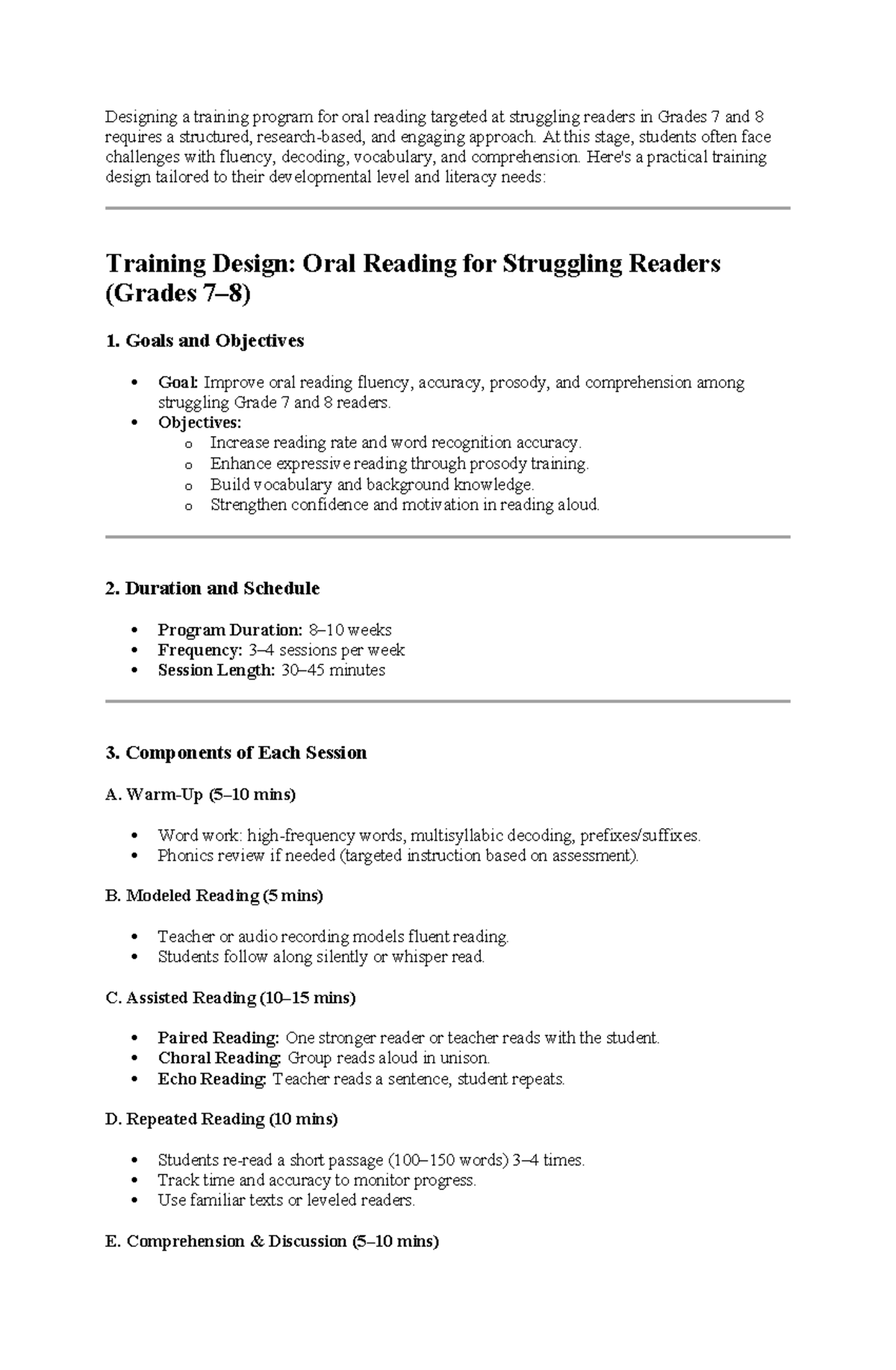 Reading Program Design for Struggling Readers (Grades 7-8) - Studocu