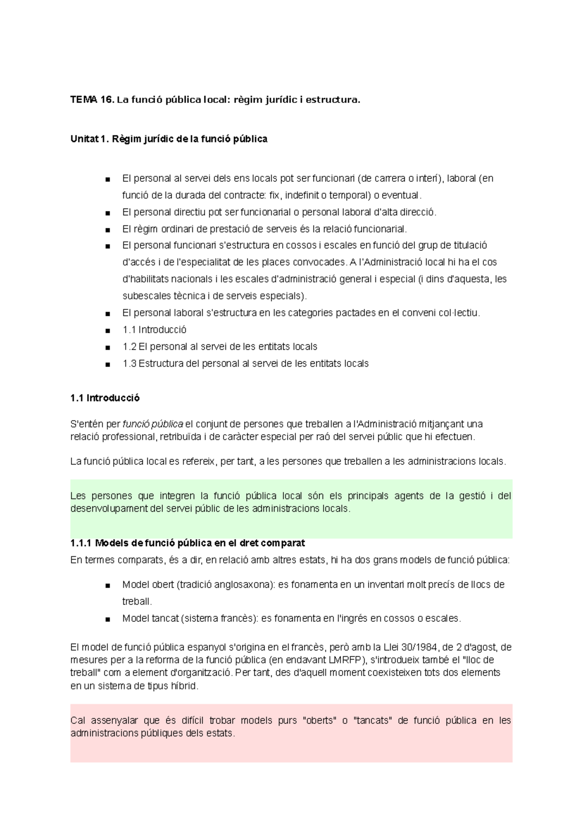 Tema 16 - Funció Pública Local: Règim Jurídic i Estructura (Estudi ...