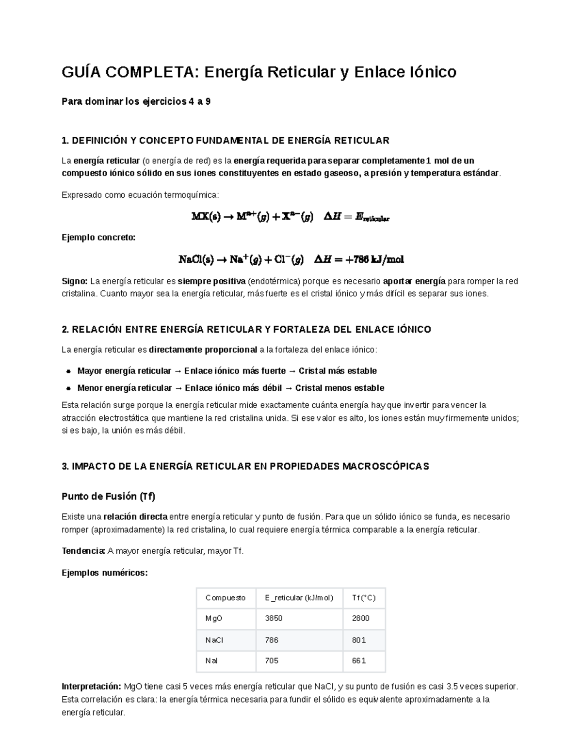 GUÍA COMPLETA: Energía Reticular y Enlace Iónico - Resumen - Studocu