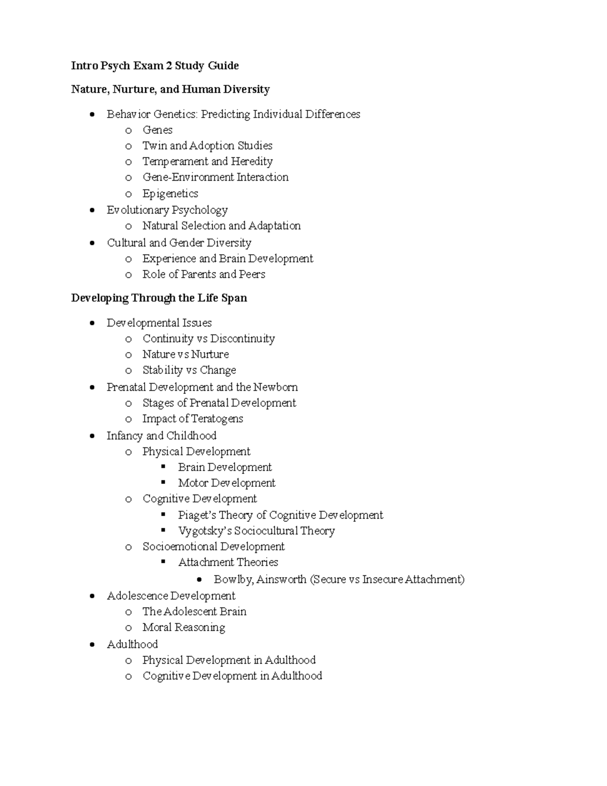 Intro Psych 101 Exam 2 Study Guide: Nature, Nurture & Learning - Studocu