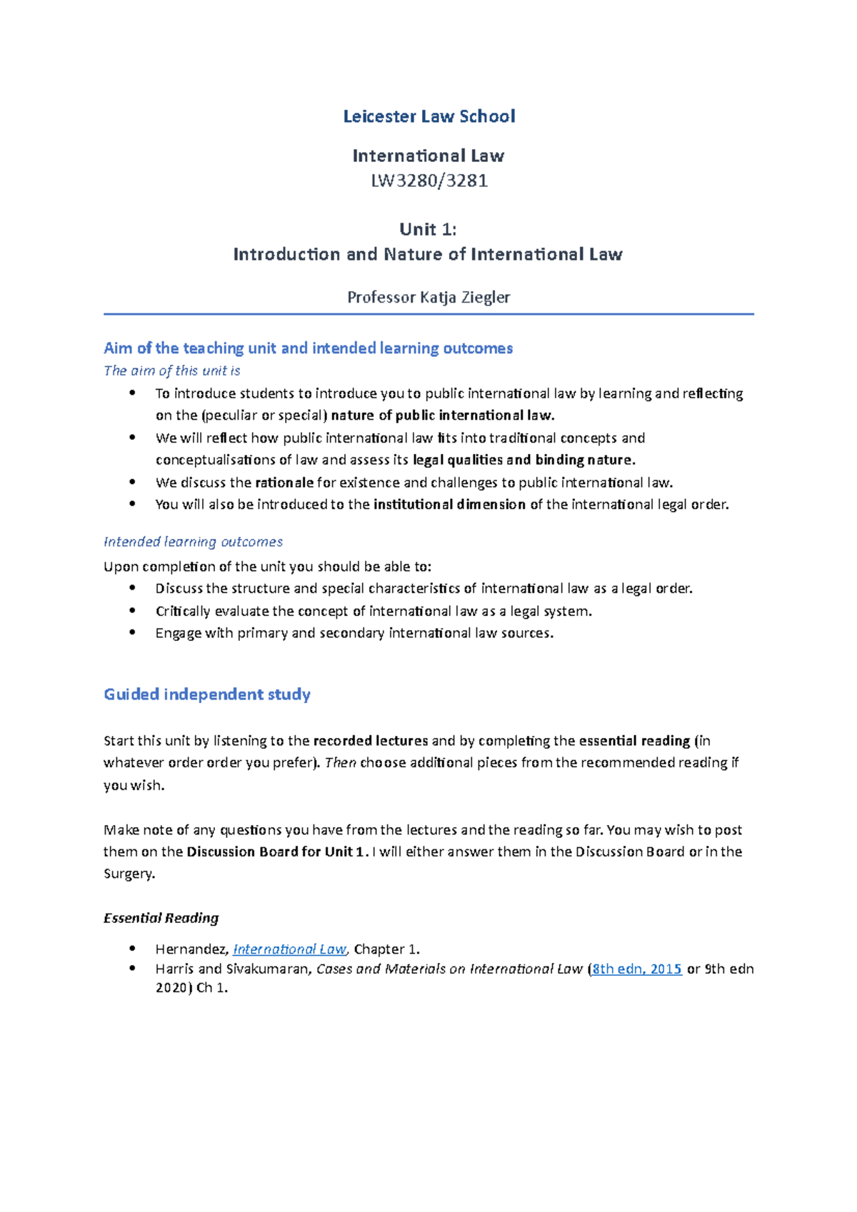 Unit 1: Introduction to International Law - LW3280 Final Exam Notes ...