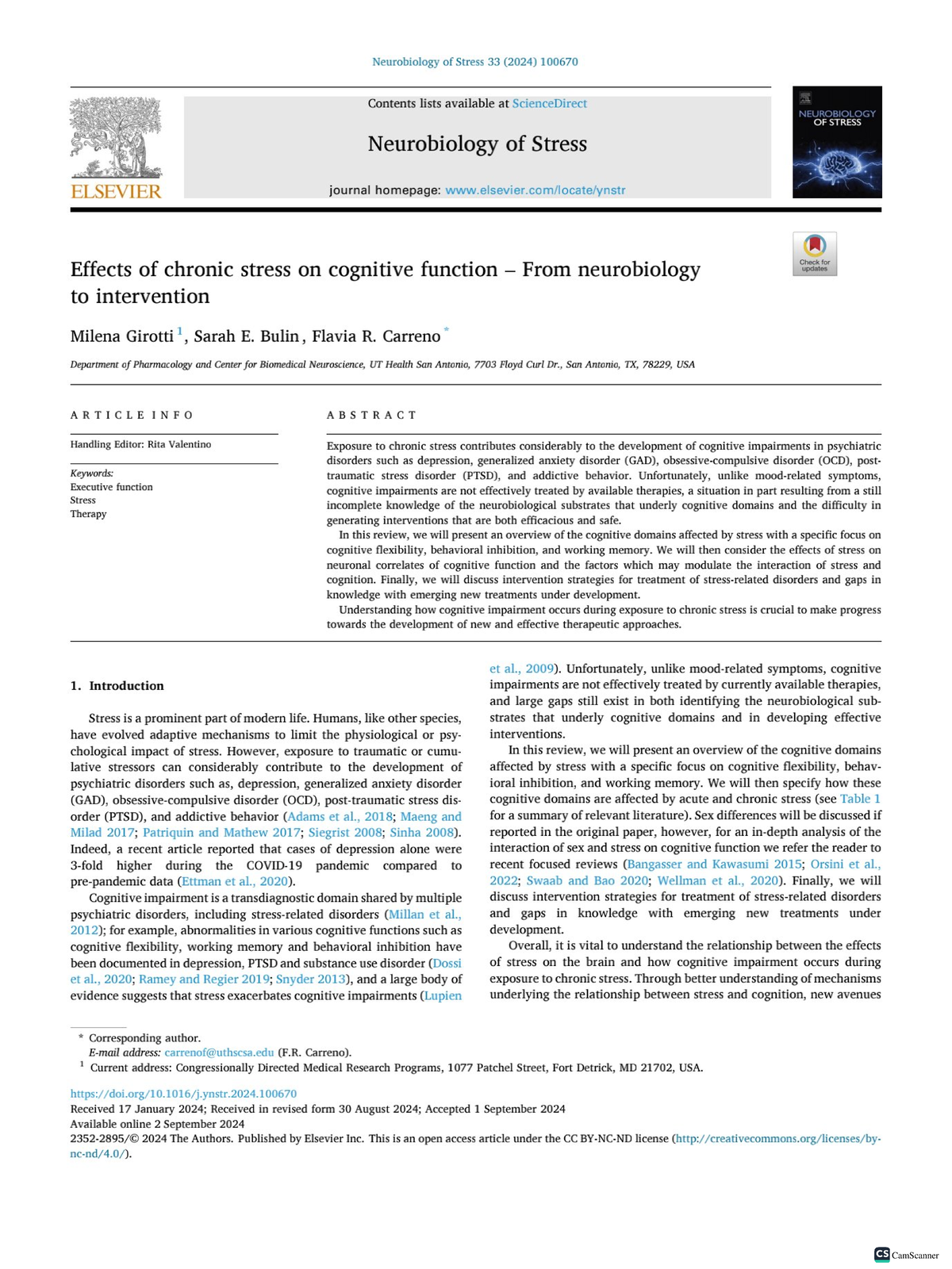 CS 33: Effects of Chronic Stress on Cognitive Function and ...