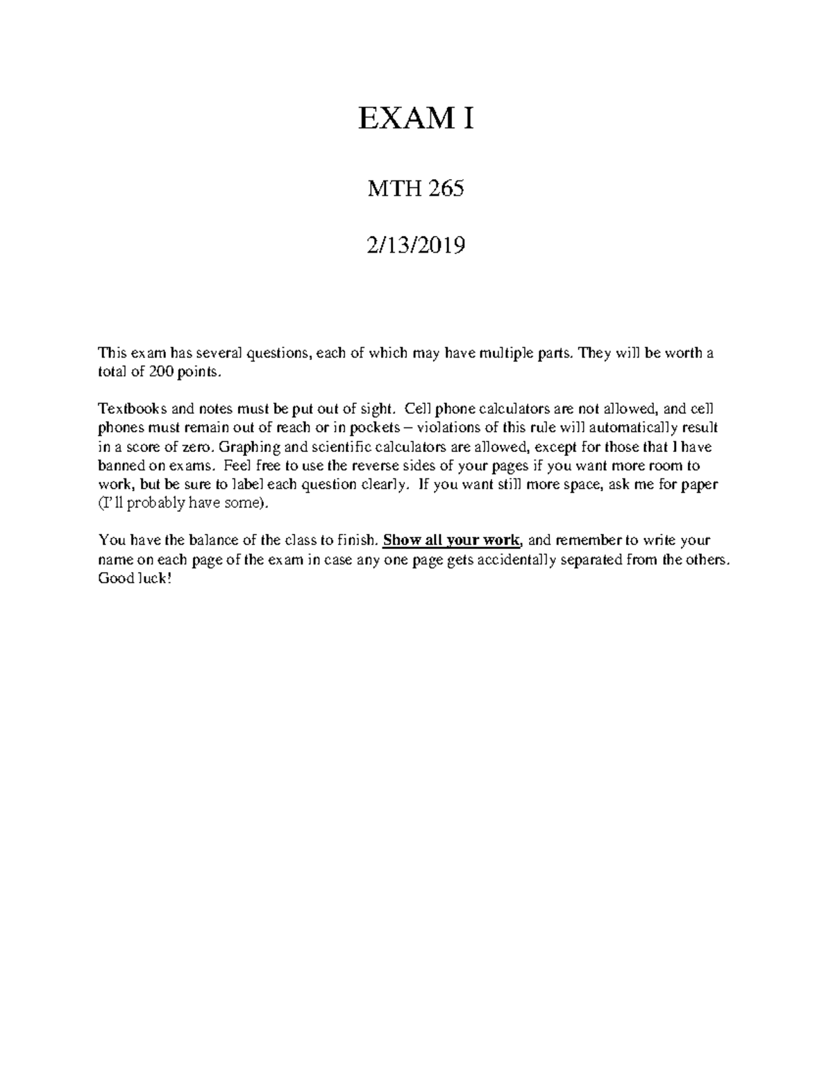 MTH 265 - Exam I & II - Comprehensive Exam Paper Review - Studocu