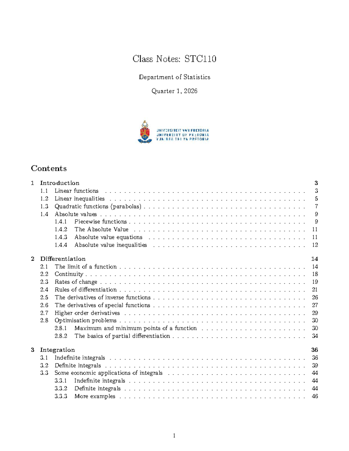 Class Notes: STC110 Statistics - Quarter 1, 2026 Overview - Studocu