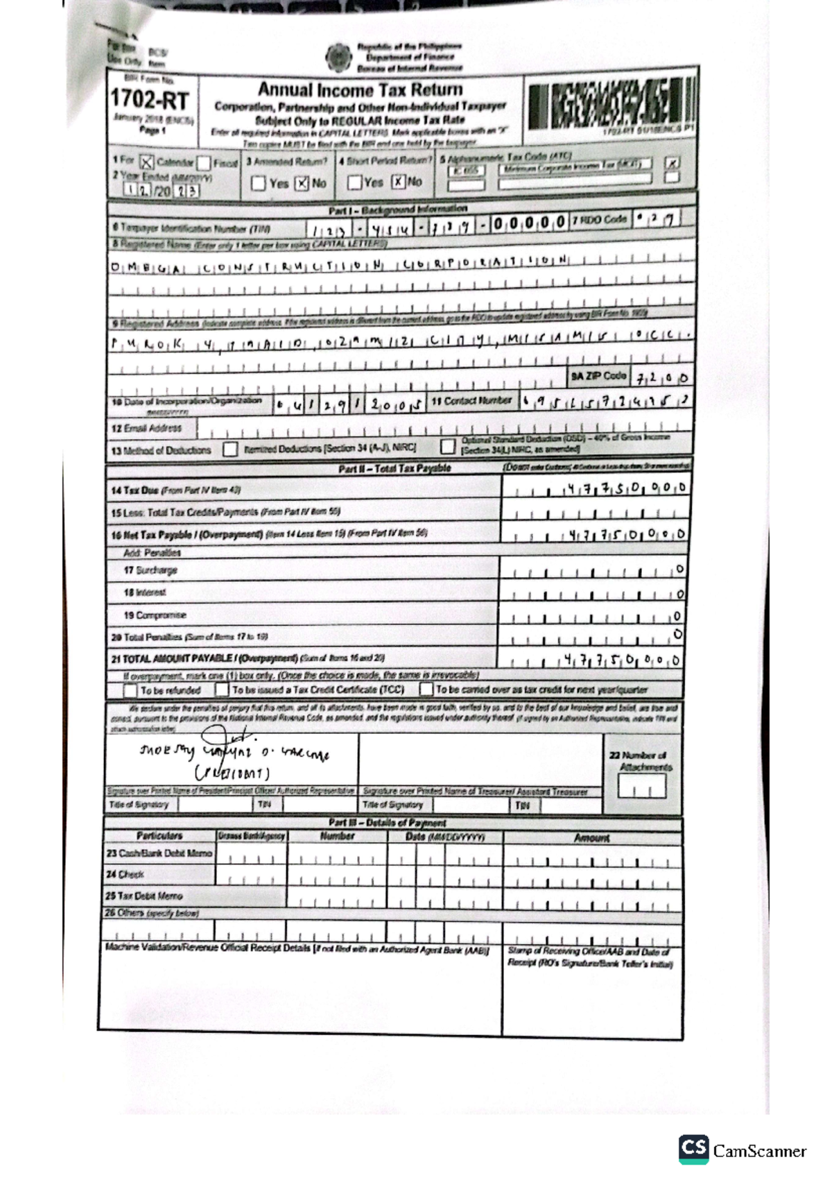 1702-RT Annual Income Tax Return Guidelines for Corporations 2018 - Studocu