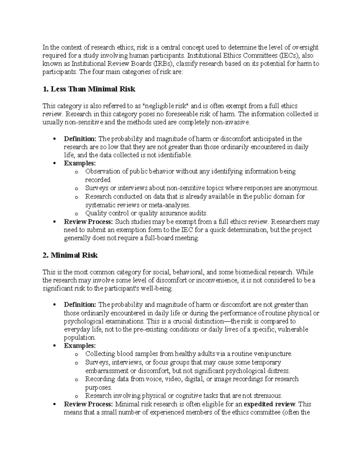 Risk in Research Ethics: Categories and Oversight (Course Code: EXP-101 ...