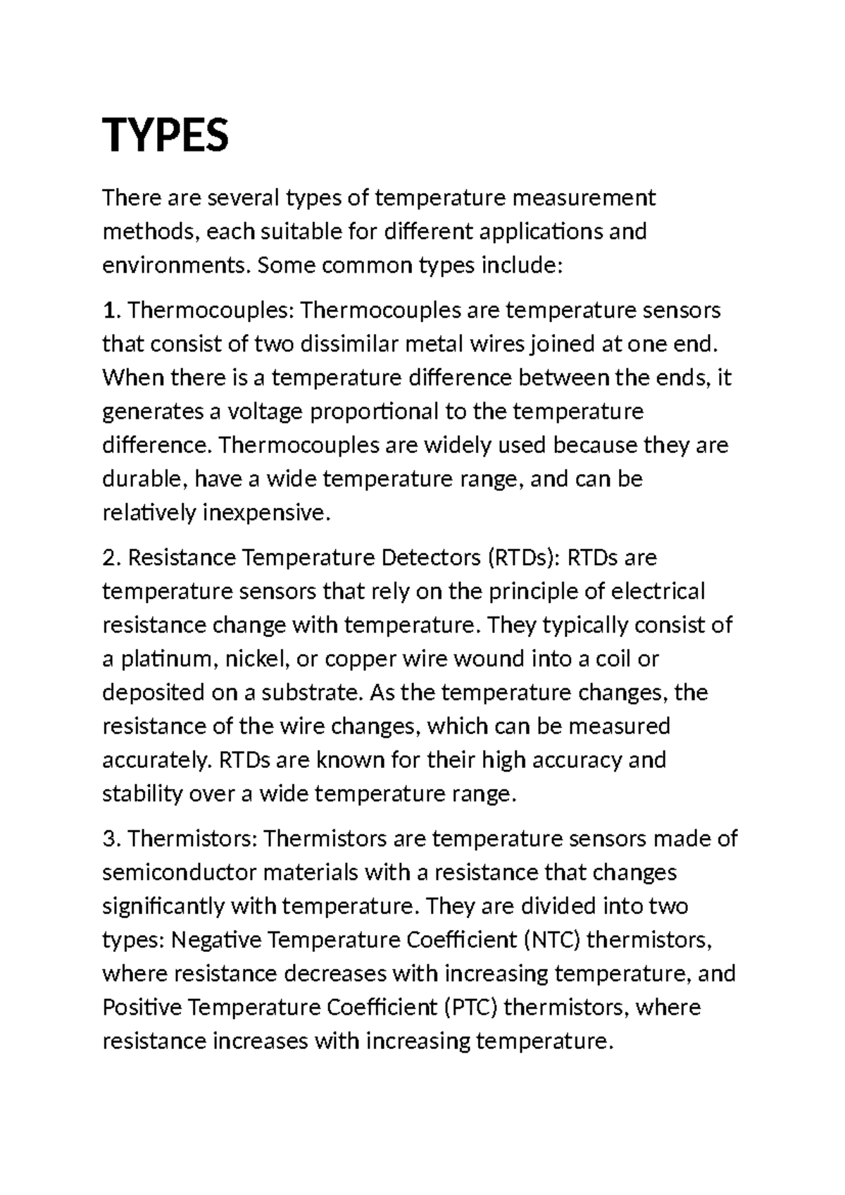 Types of Temperature Measurement Methods and Their Applications - Studocu