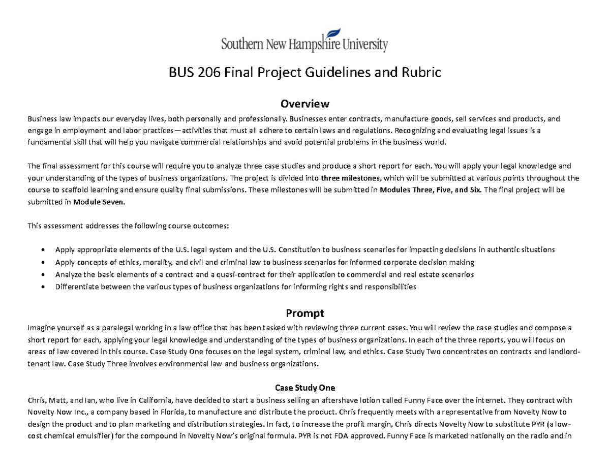 BUS 206 Final Project Case Study Analysis Guidelines and Rubric - Studocu