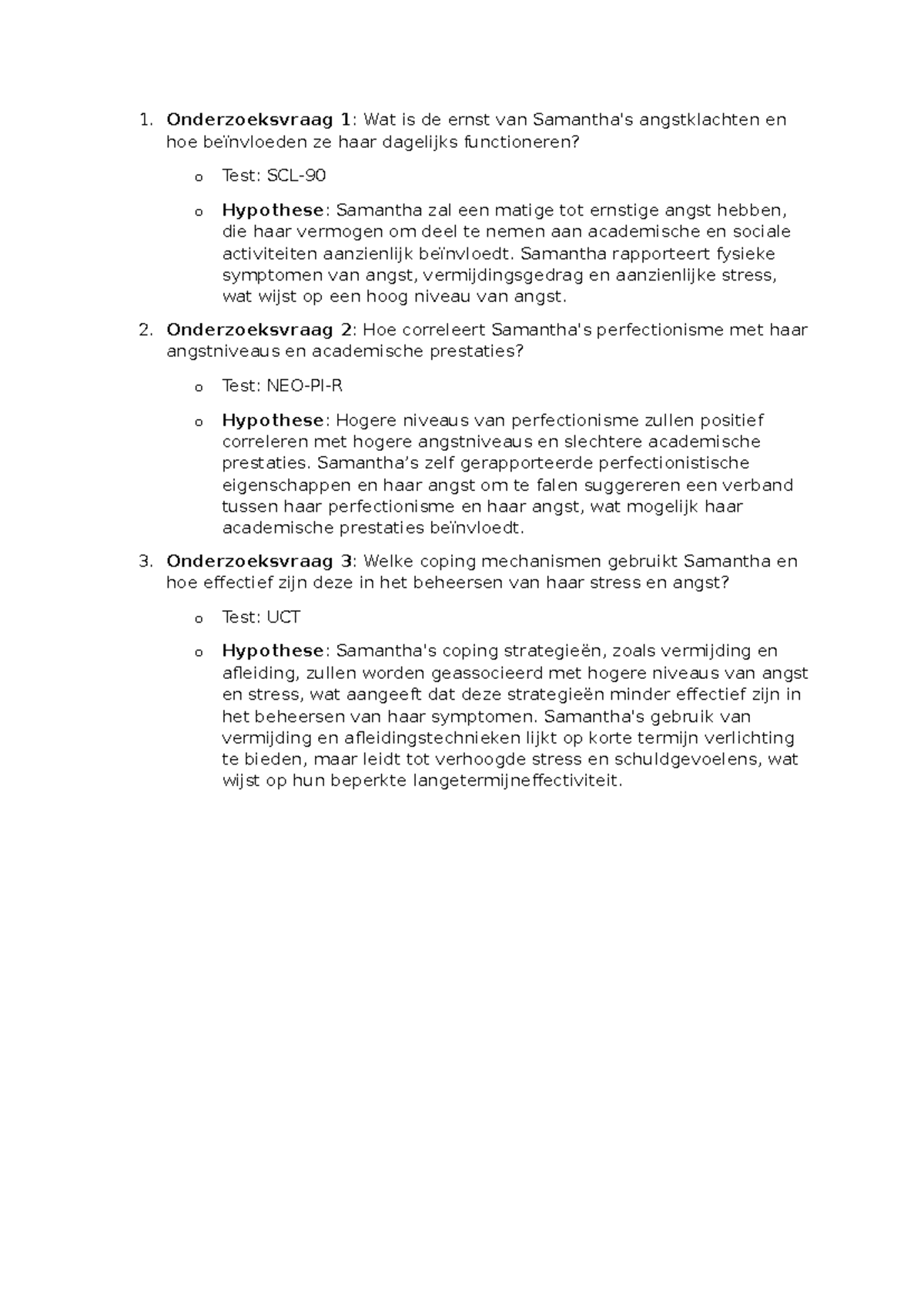 Psychologie HW Meeting 1: Angst, Perfectie & Coping Mechanismen ...