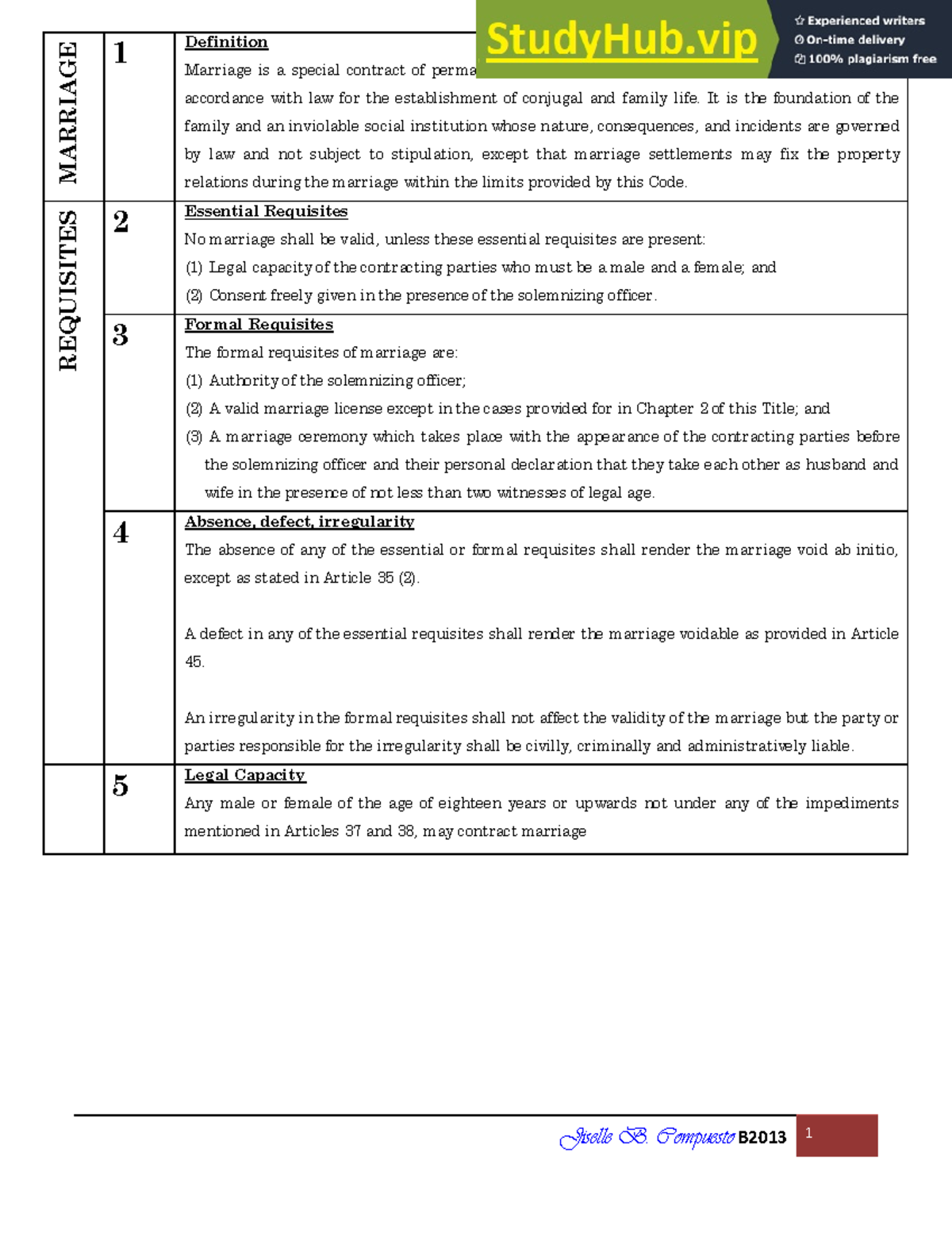 Family Code Reviewer 2: Essential Requisites of Marriage - Studocu