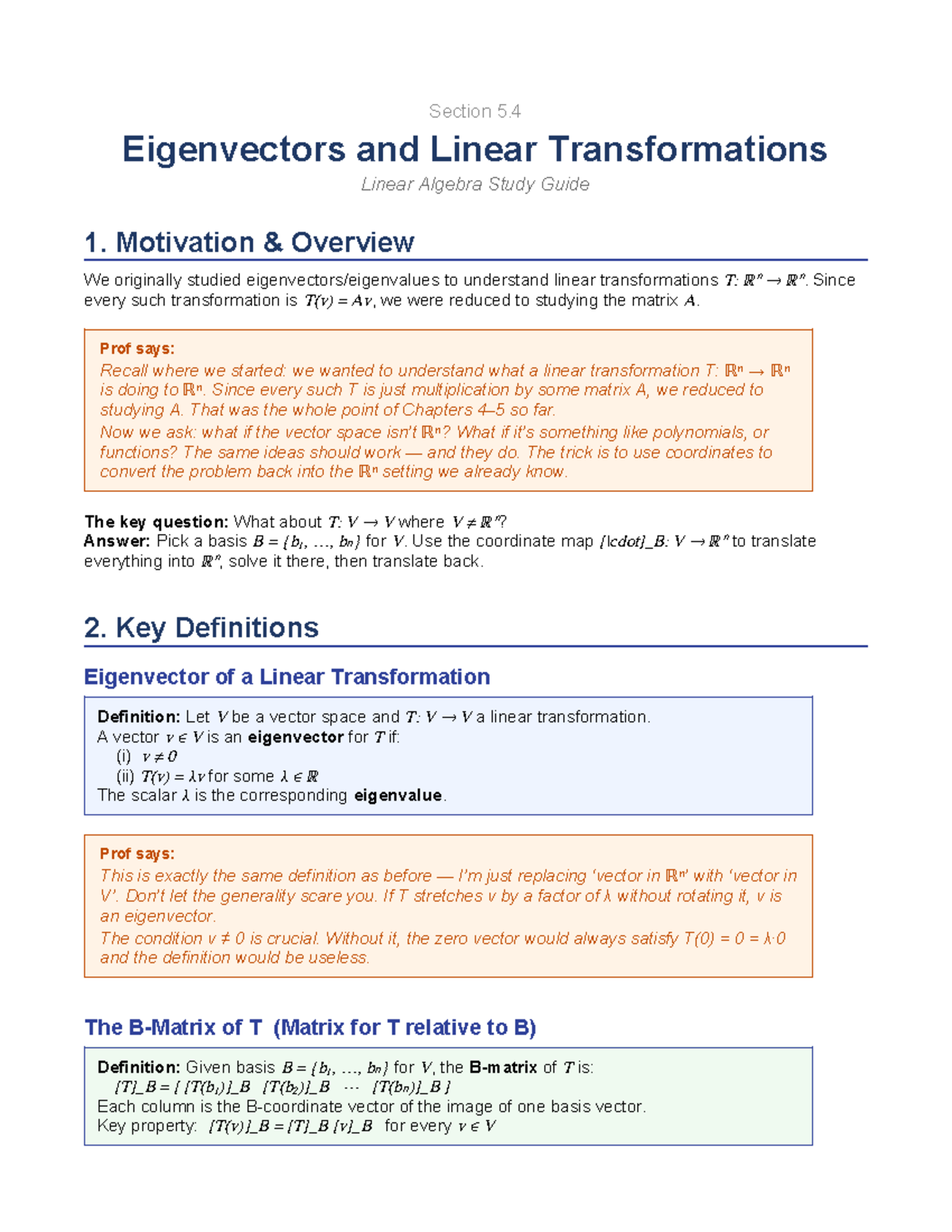 Linear Algebra Study Guide: Section 5.4 Eigenvectors & Transformations ...