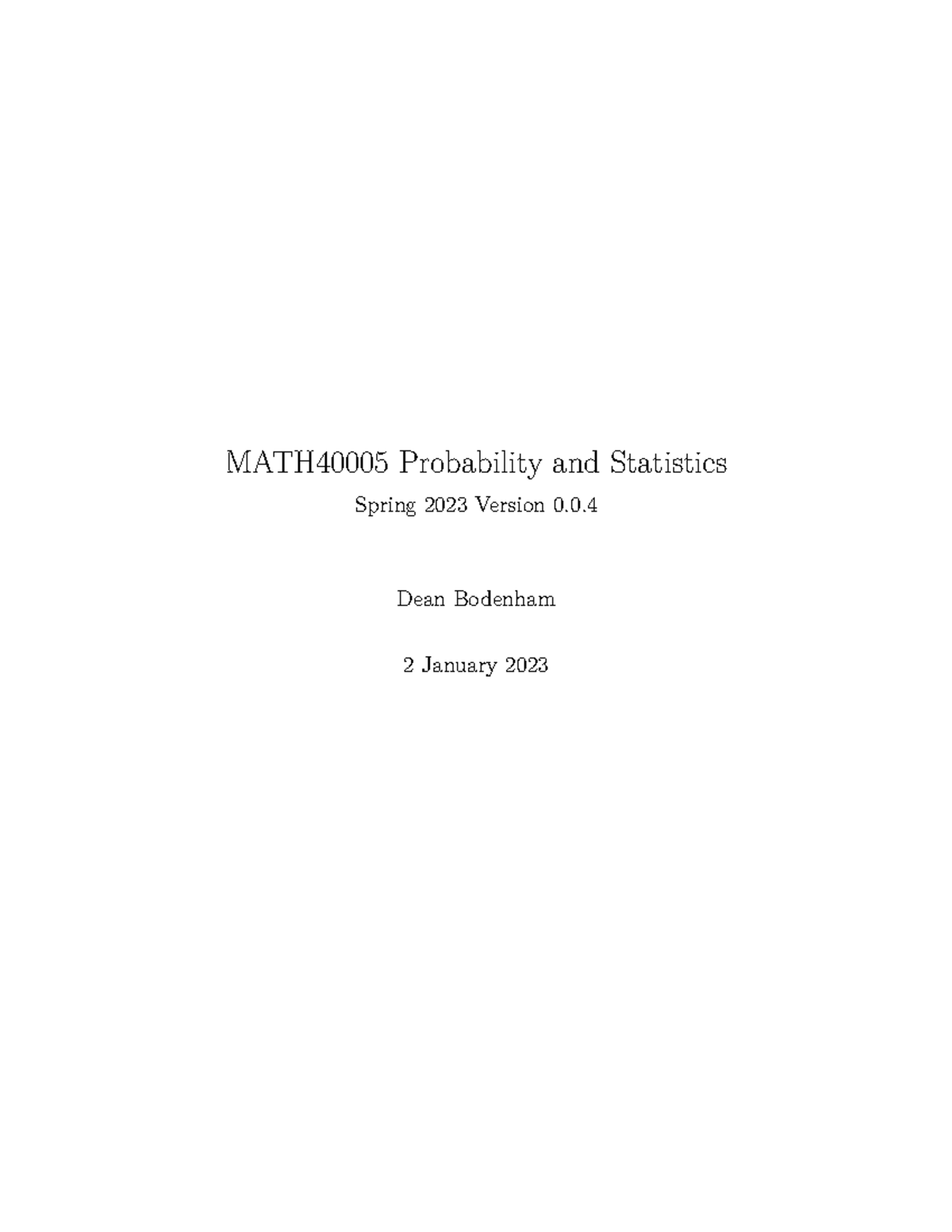 Lecture Notes on Probability and Statistics MATH40005 Spring 2023 - Studocu
