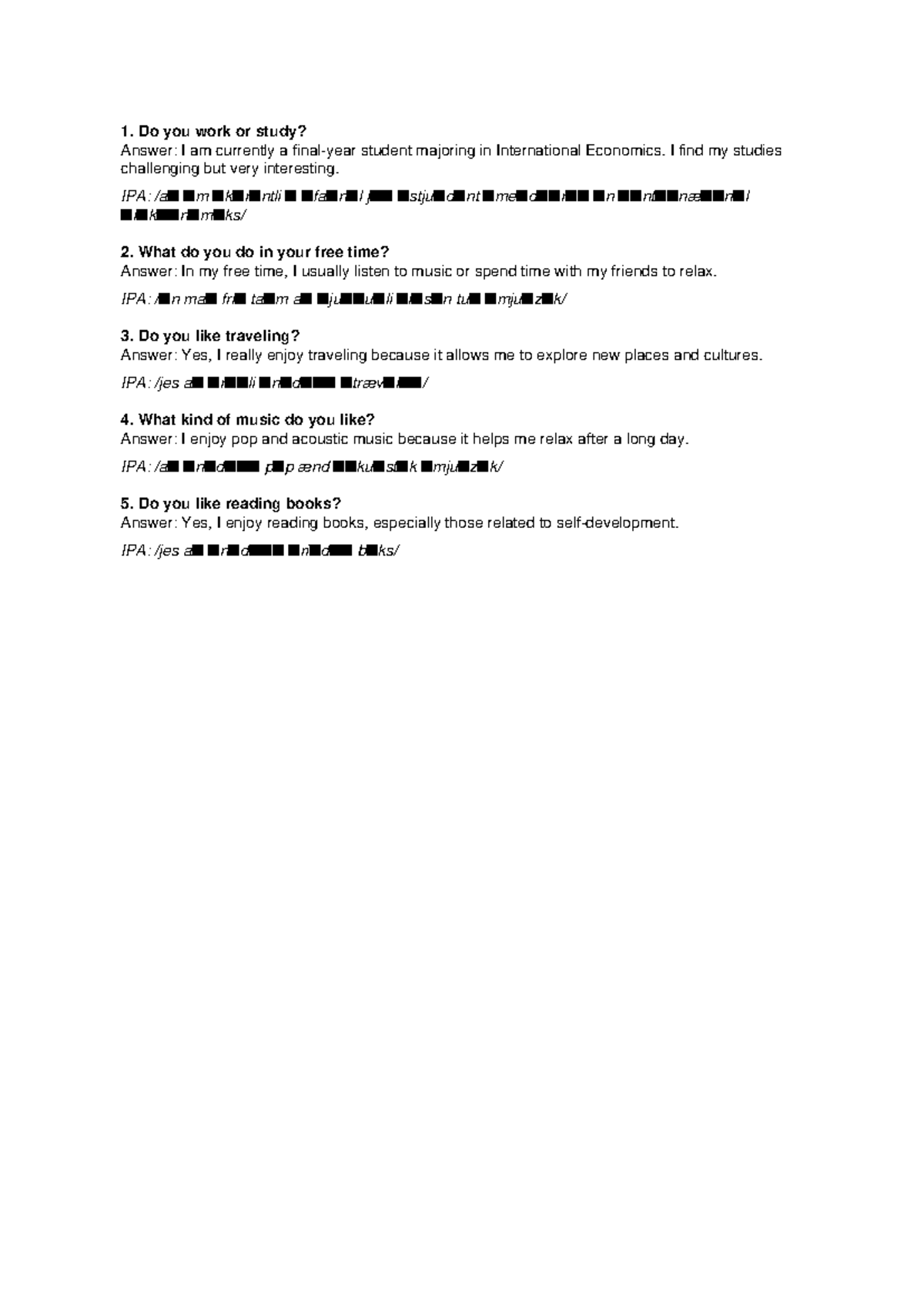 B2 Speaking Part 1: 20 Questions on Personal Interests - Studocu