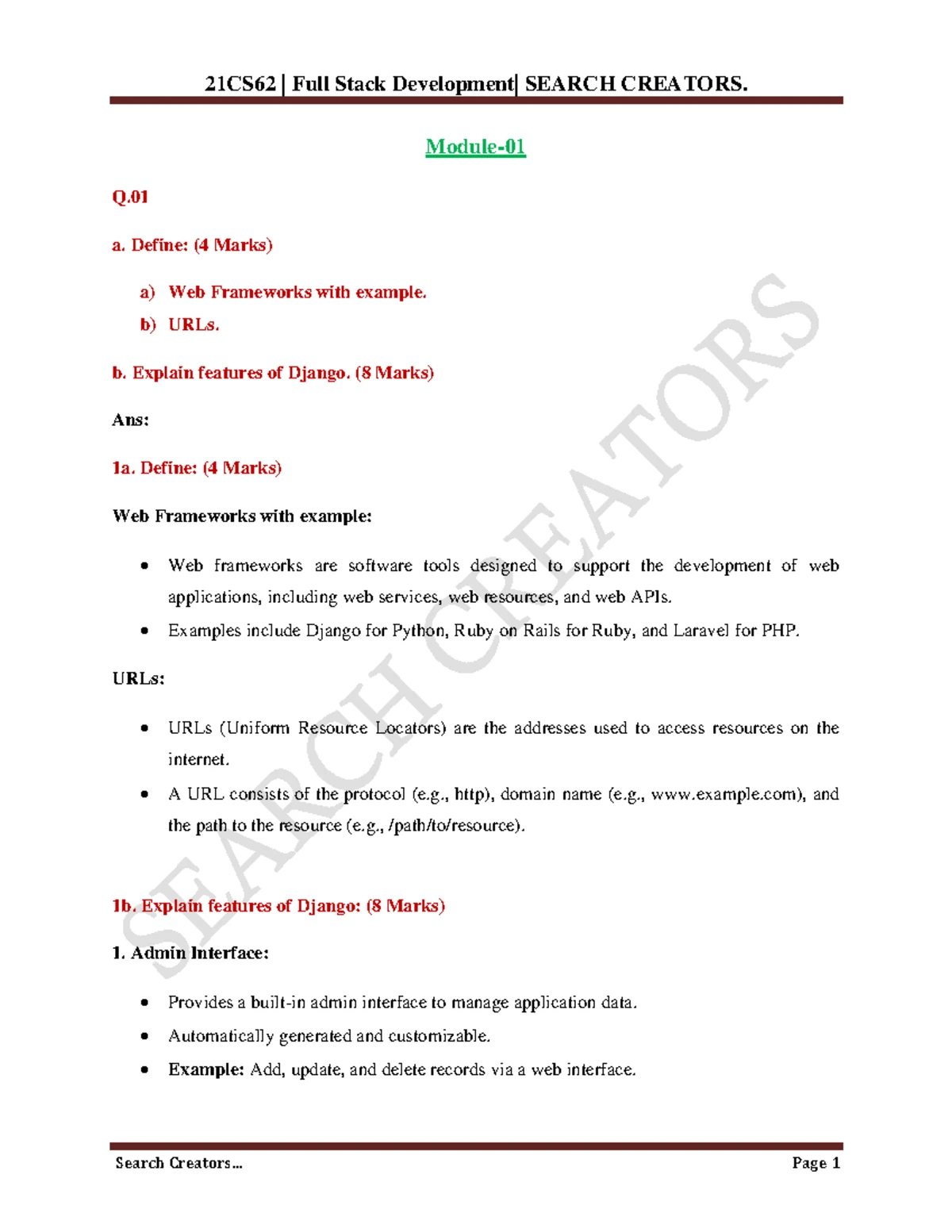 Answers to Full Stack Development Model Question Paper - Define Web ...