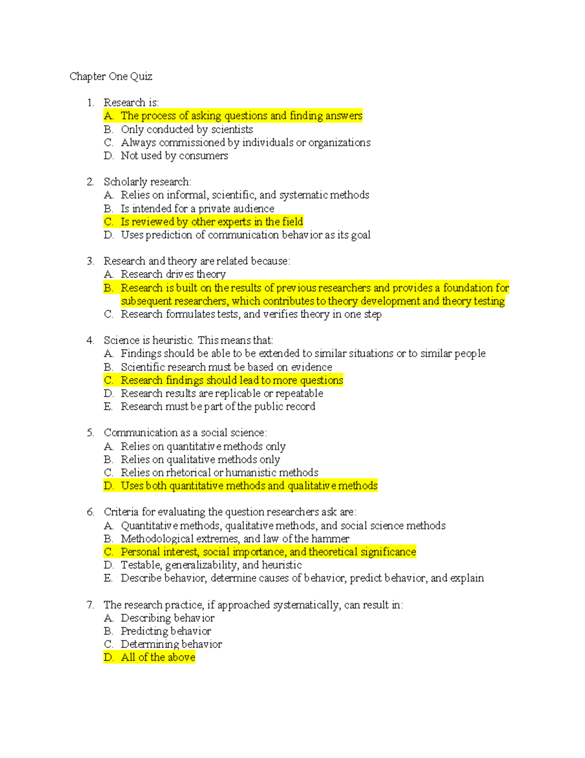 Chapter 1 Quiz - Research & Communication Methods - Della - Studocu