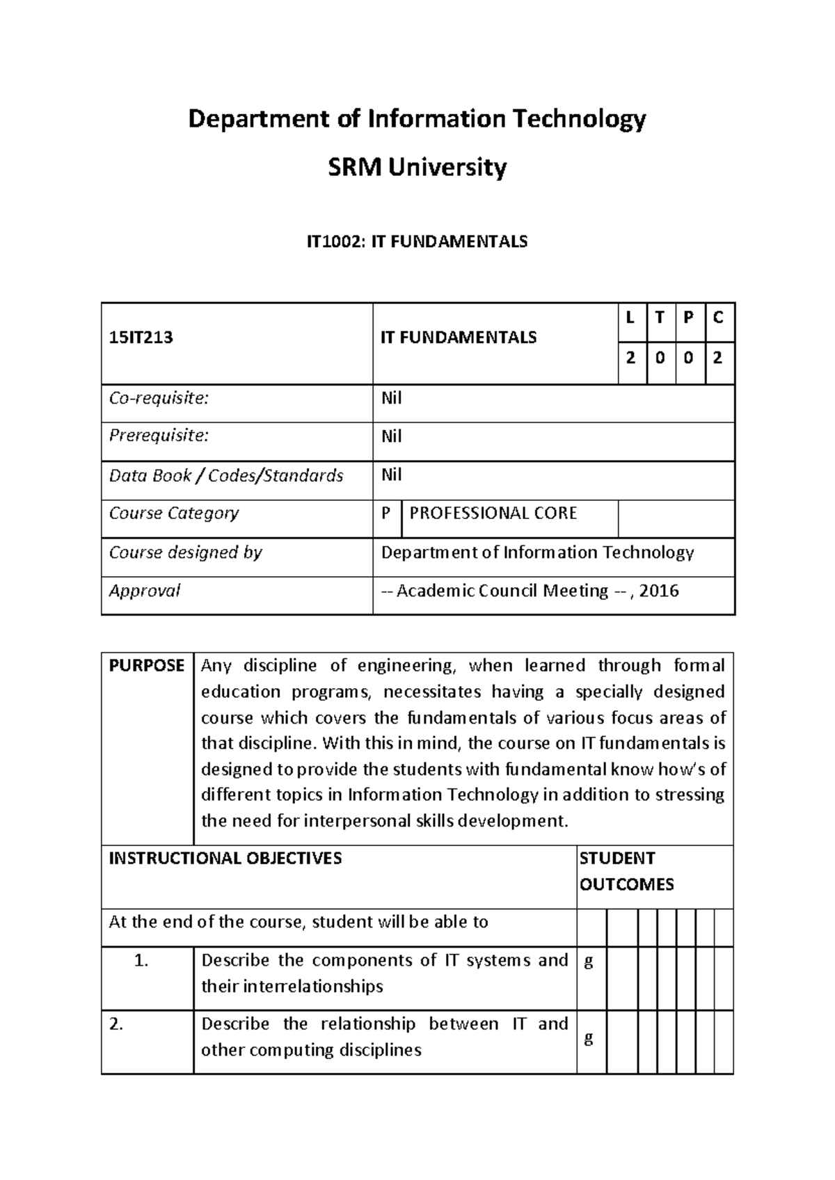 IT Fundamentals syllabus - Department of Information Technology SRM ...
