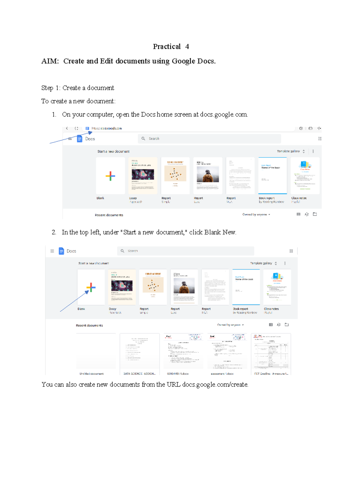 Practical 4 - Google Docs Creation & Editing Practice Questions - Studocu