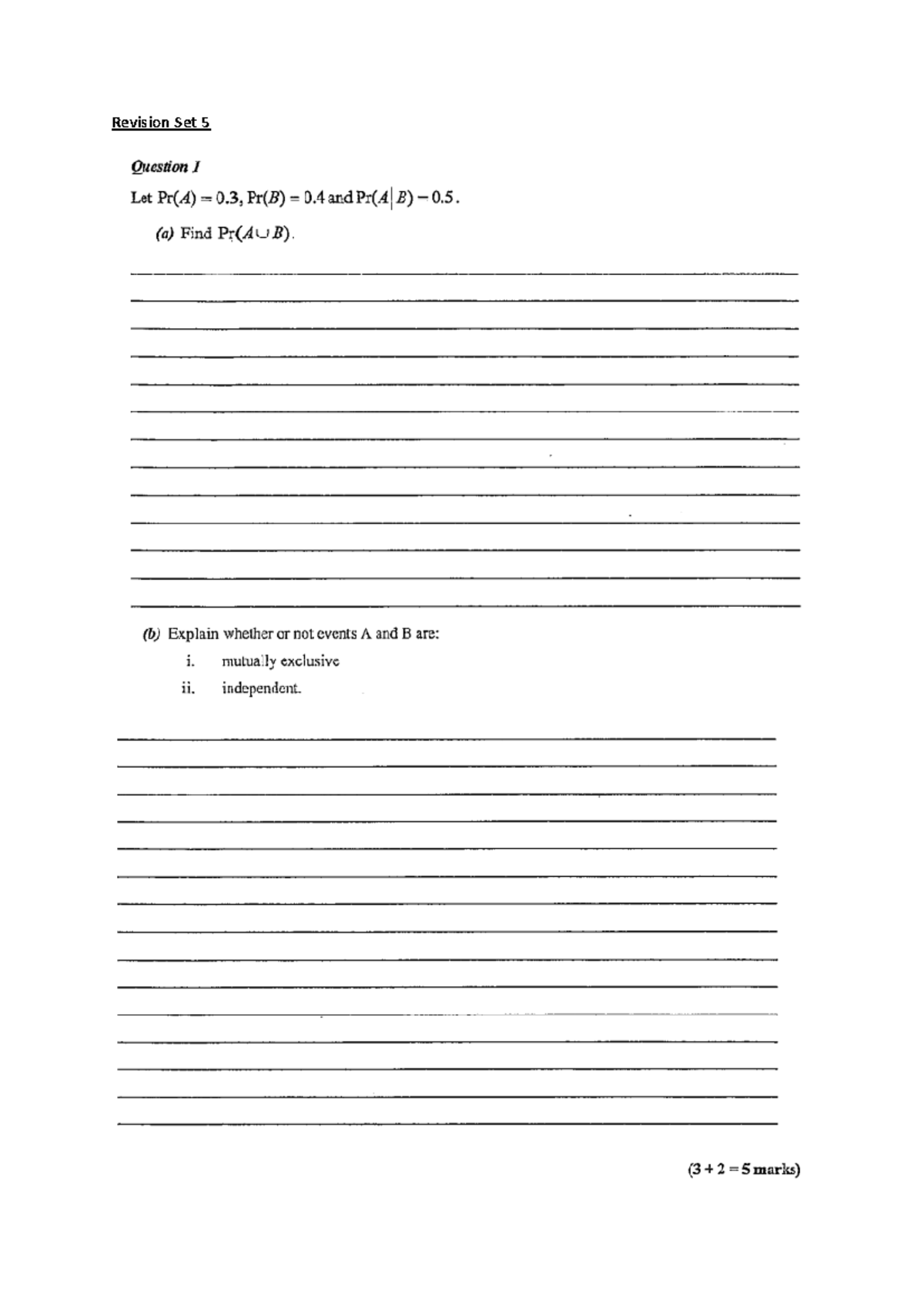 Revision Set 5 - Final Exam Study Guide - Studocu