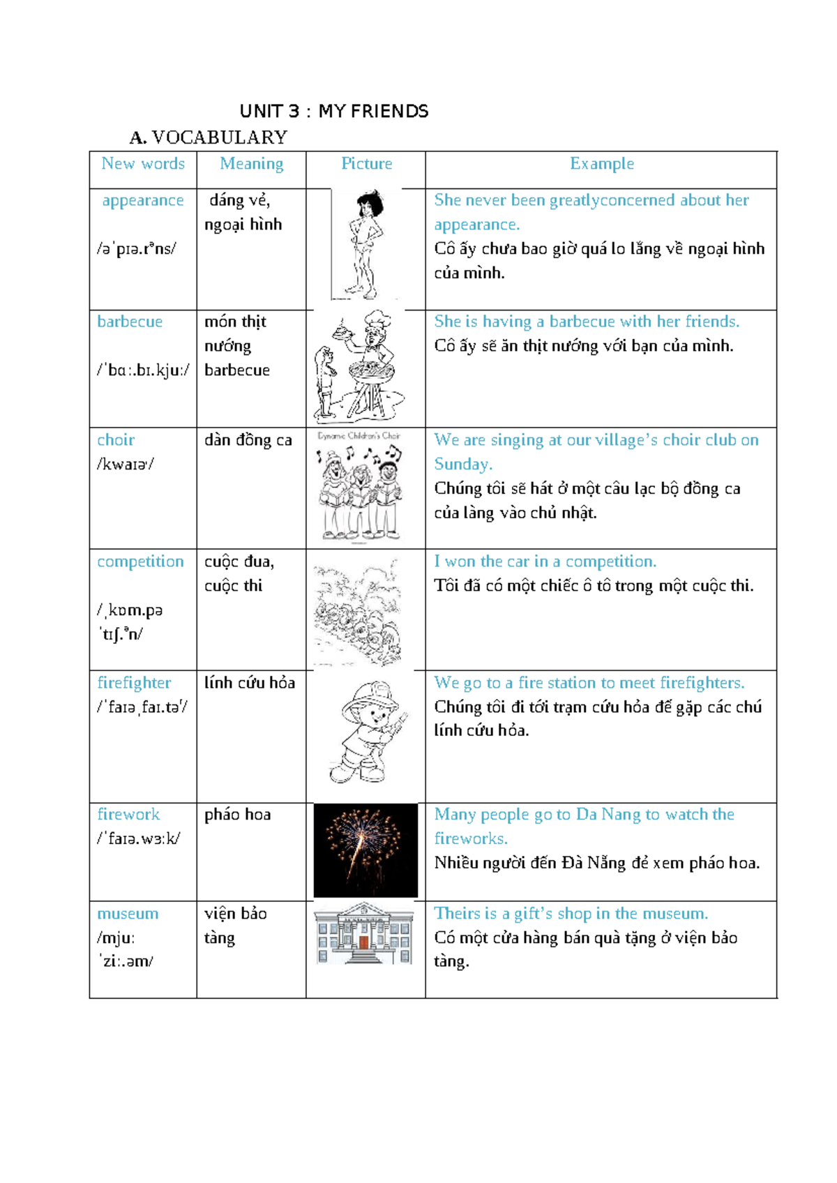 Unit 3: Vocabulary and Grammar Exercises for English 6 (HS) - Studocu