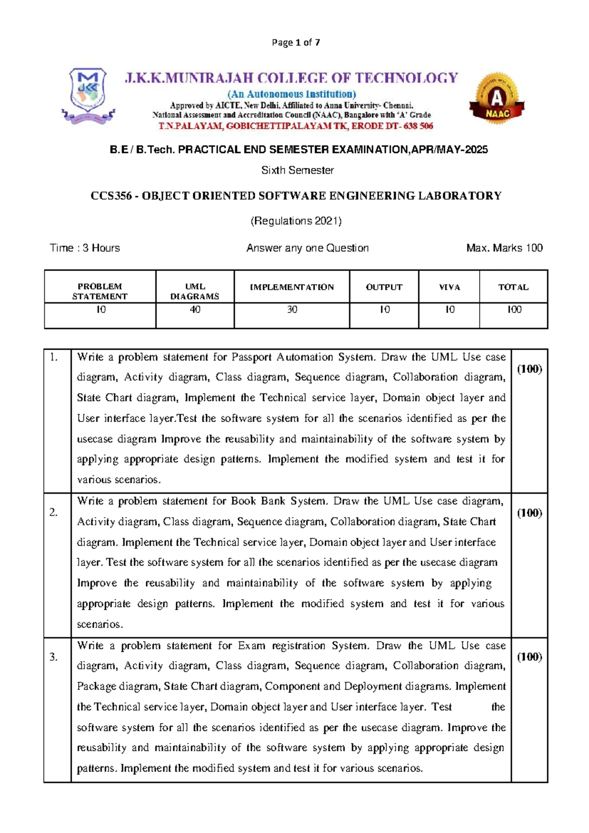 CCS356 Final Exam: UML Diagrams & Software Engineering Lab Problems ...