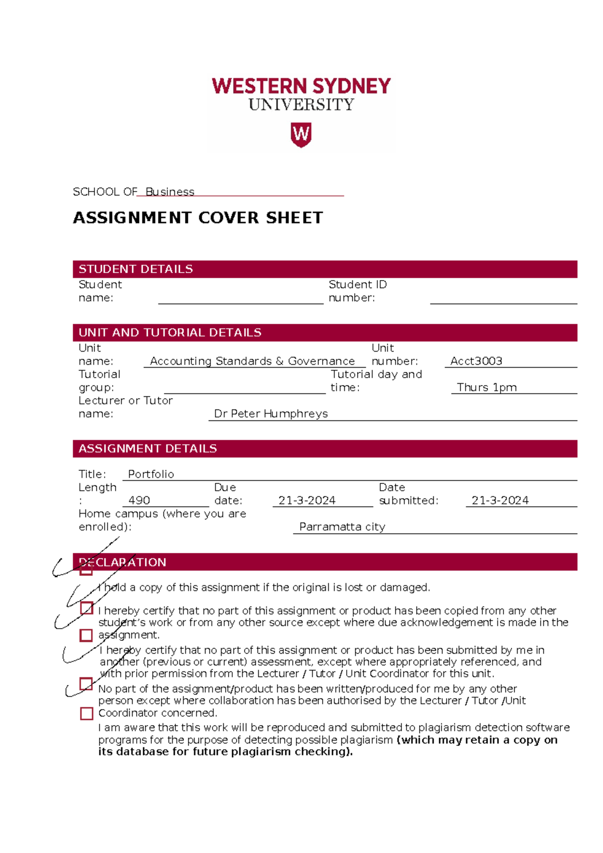 Acct3003 Assignment Cover Sheet & Portfolio on Intangible Assets - Studocu