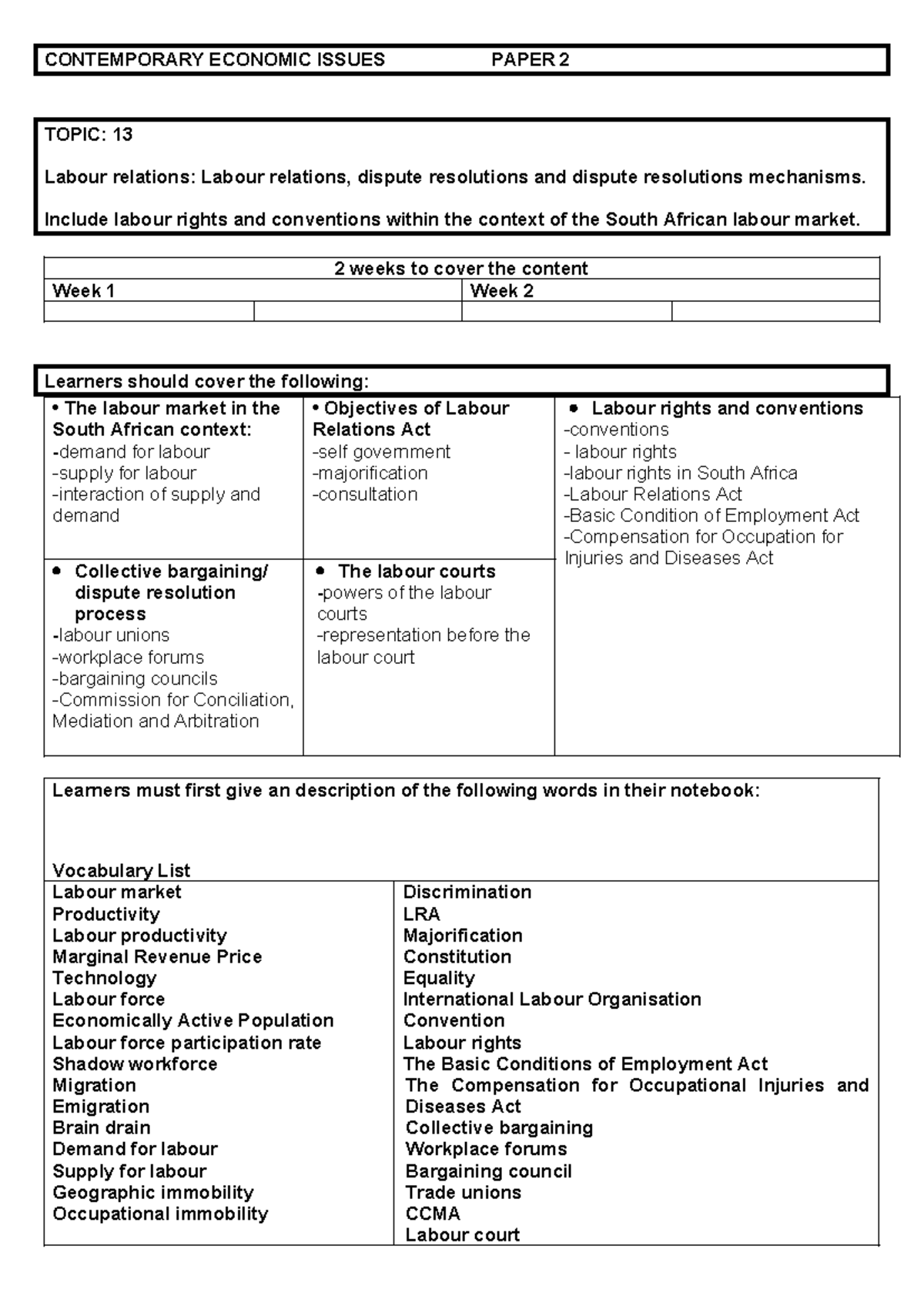 Gr 10 Midterm Study Notes on Labour Relations and Market Issues - Studocu
