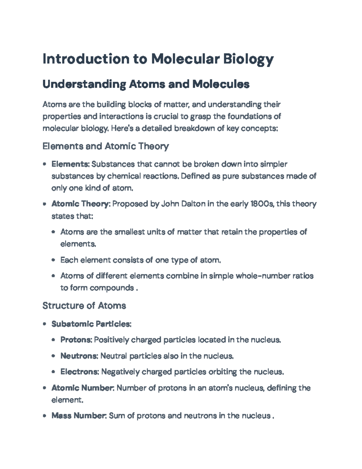 Understanding the Foundations of Molecular Biology: Atoms ...