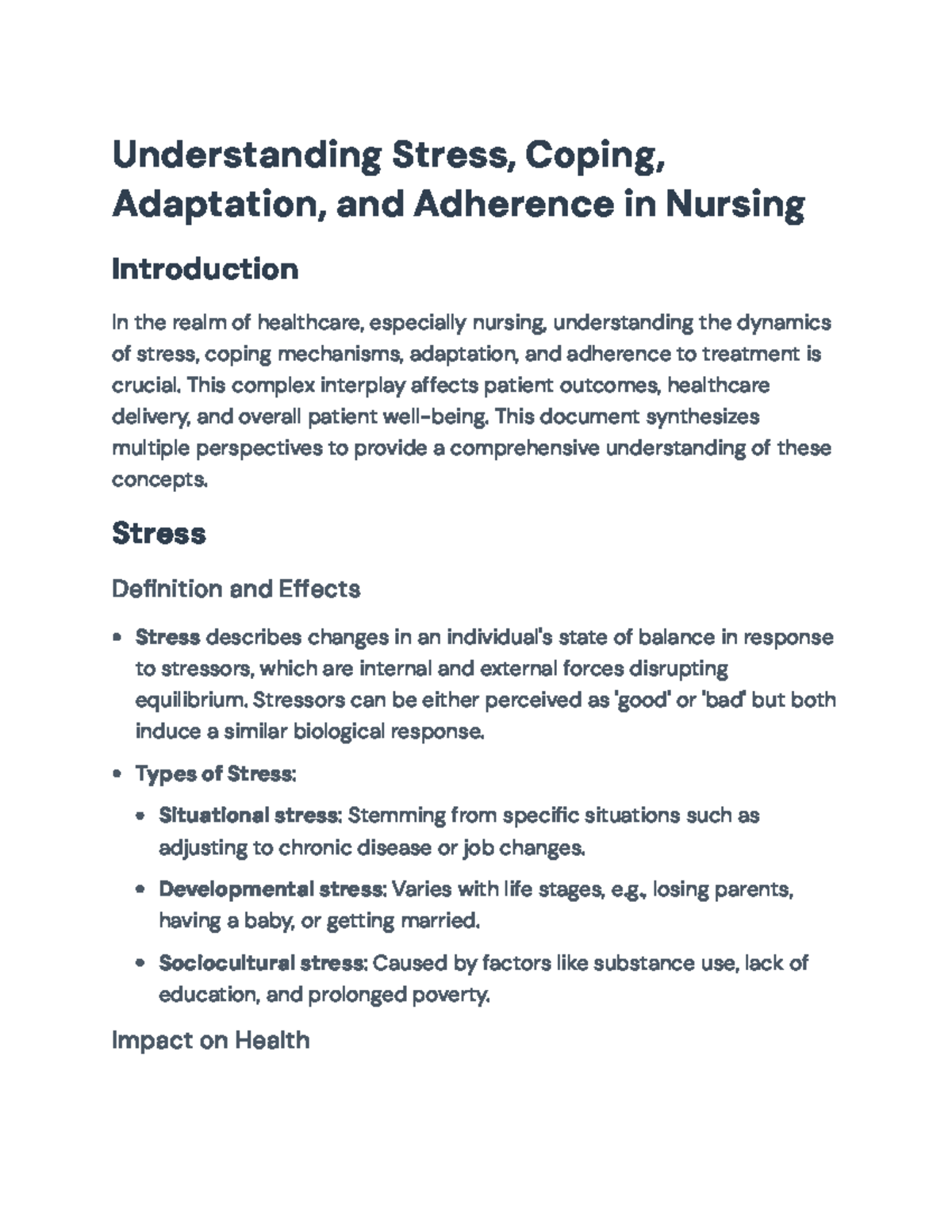 Understanding Stress, Coping, Adaptation, and Adherence in Nursing ...