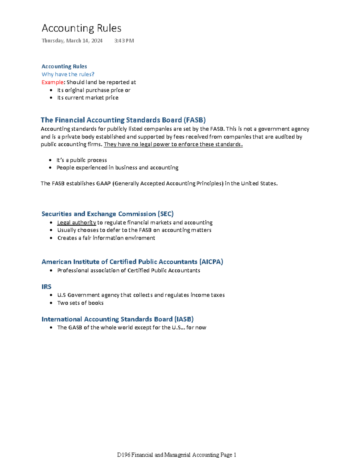 D196 Notes Accounting Rules - Accounting Rules Why have the rules ...