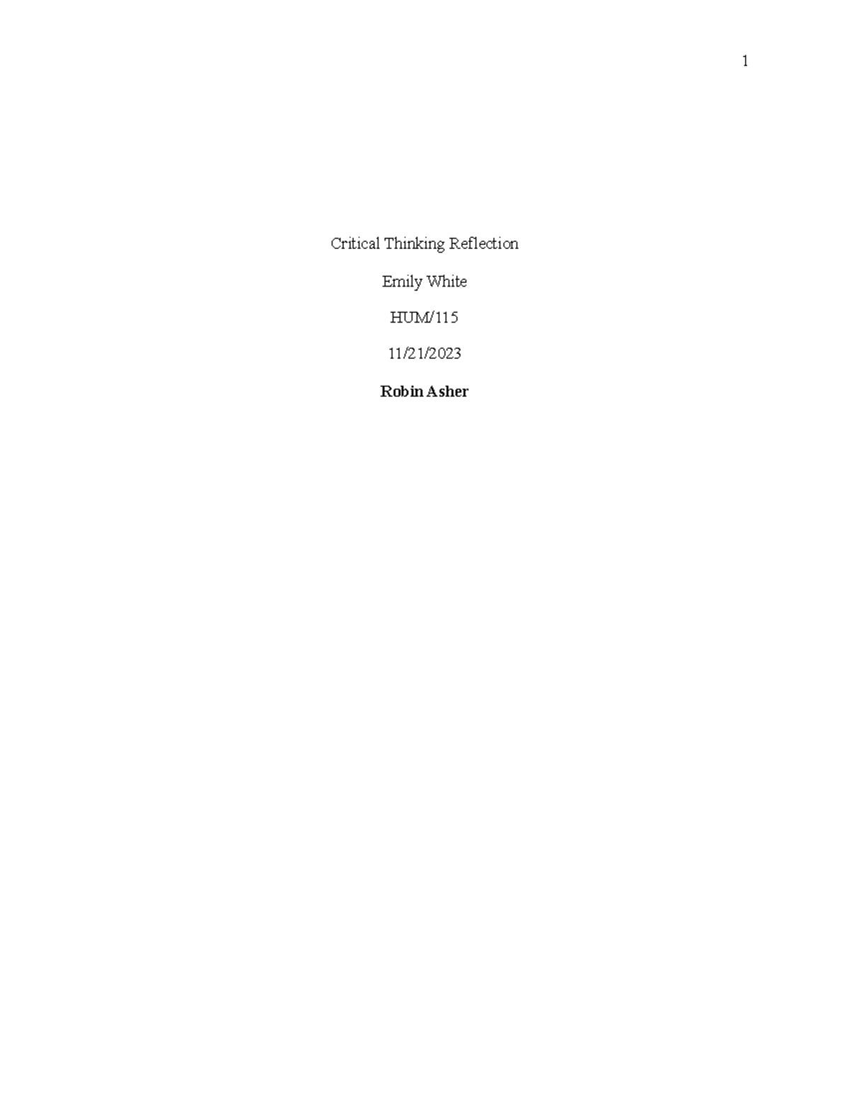 HUM 11/21 Week 5 Summative: Critical Thinking Reflection - Studocu
