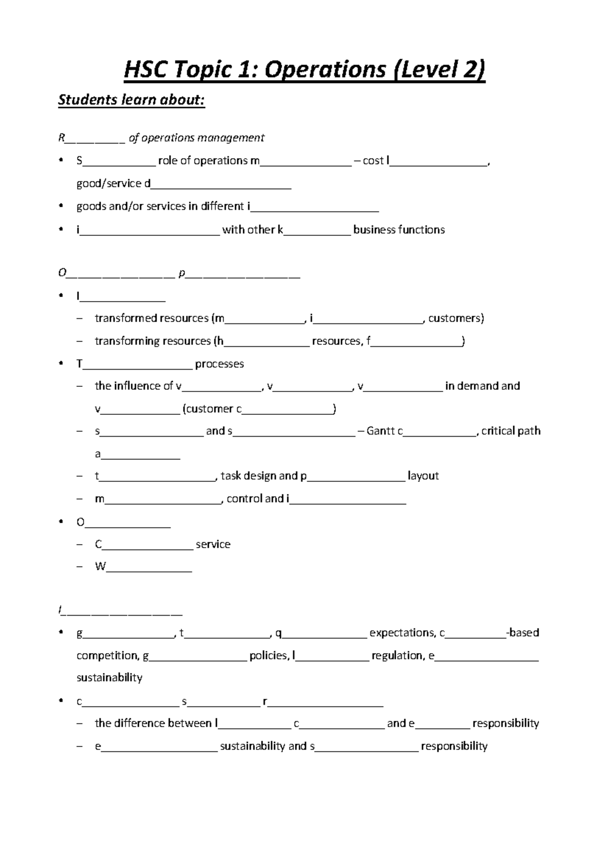 HSC Topic 1: Operations Management Syllabus (Level 2) - Studocu