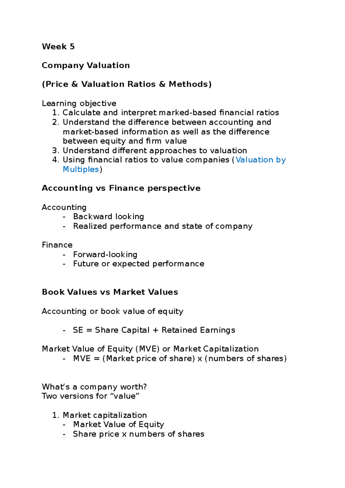 COMM1140 Week 5 (Company Valuation) - Week 5 Company Valuation (Price ...