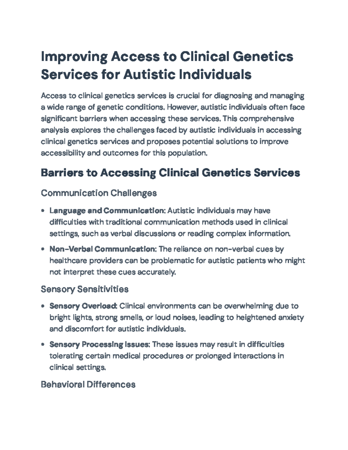 Improving Access to Clinical Genetics Services for Autistic Individuals ...