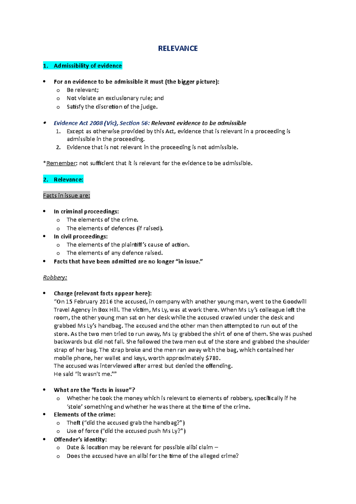 Relevance of Evidence: Week 4 Insights for Law Students - Studocu