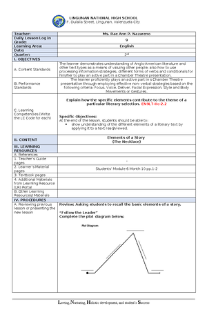 DLL CO2 - Lesson Plan for classroom observation - LINGUNAN NATIONAL ...