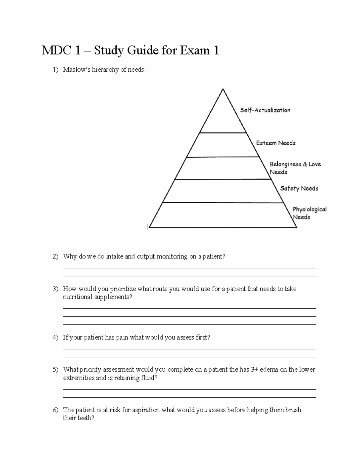MDC 1 Exam 1 - Comprehensive Study Guide for MCD Nursing Exam - Studocu