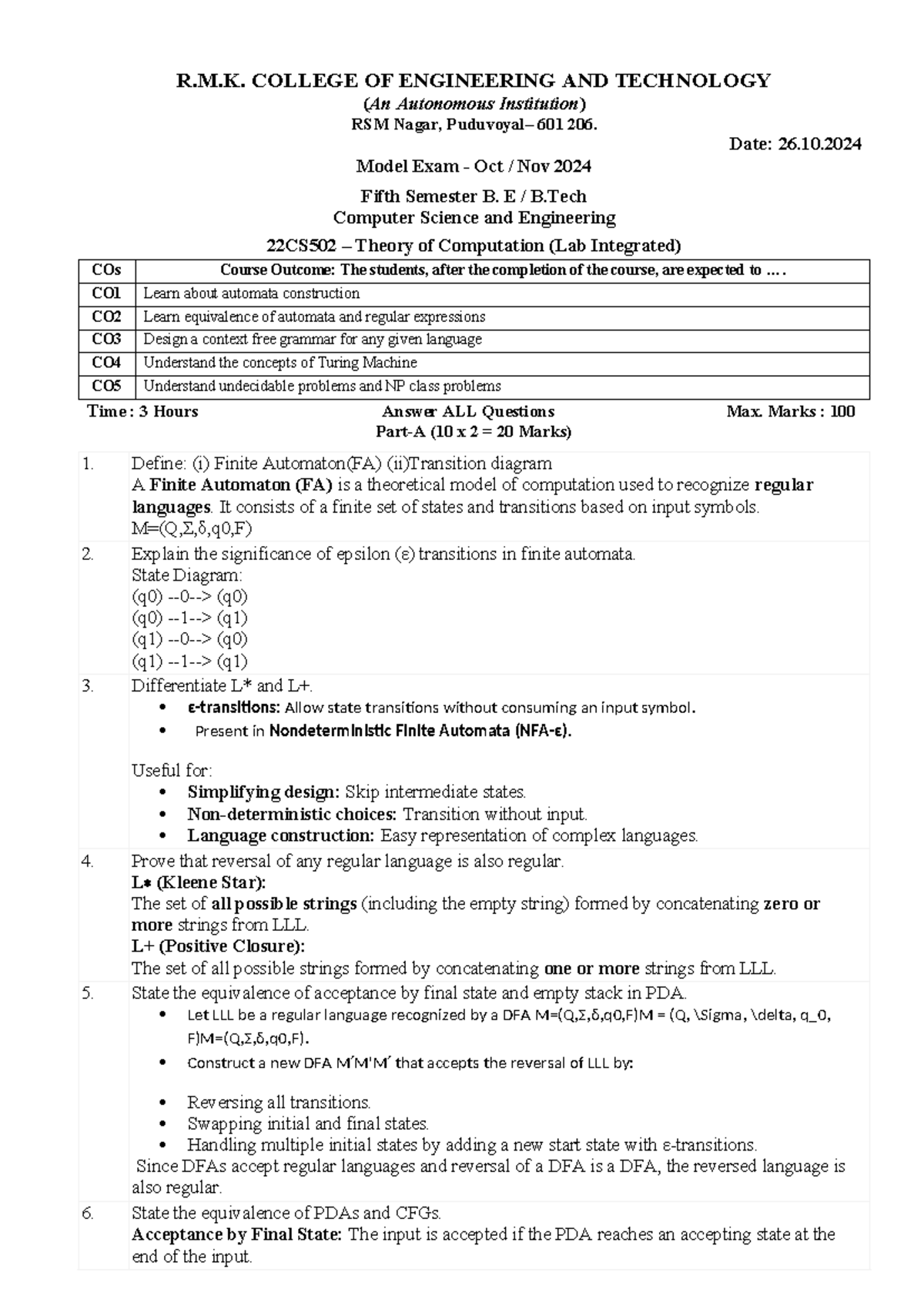 22CS502 – Theory of Computation - R.M. COLLEGE OF ENGINEERING AND ...