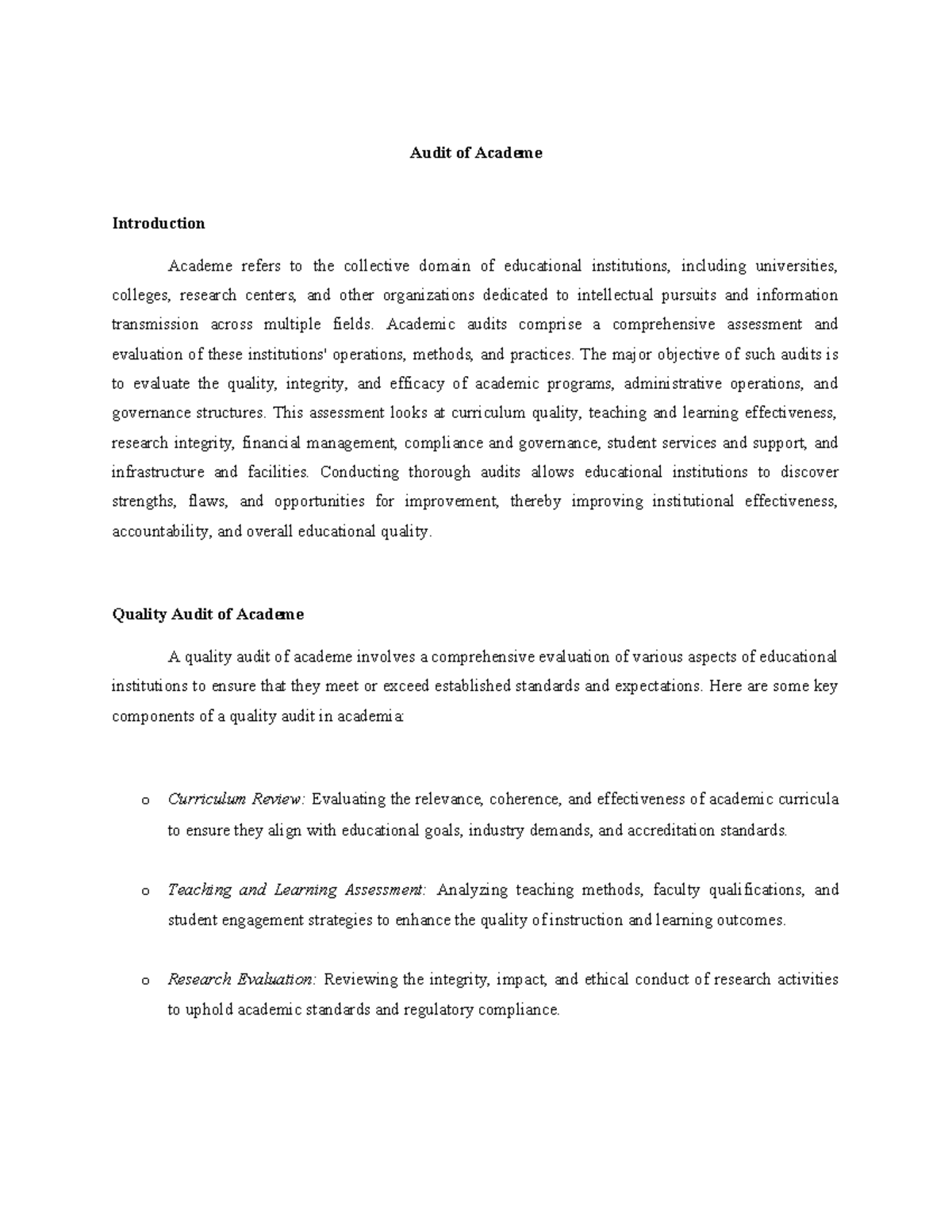 Audit Procedures in Academe: Quality Evaluation & Improvement ...