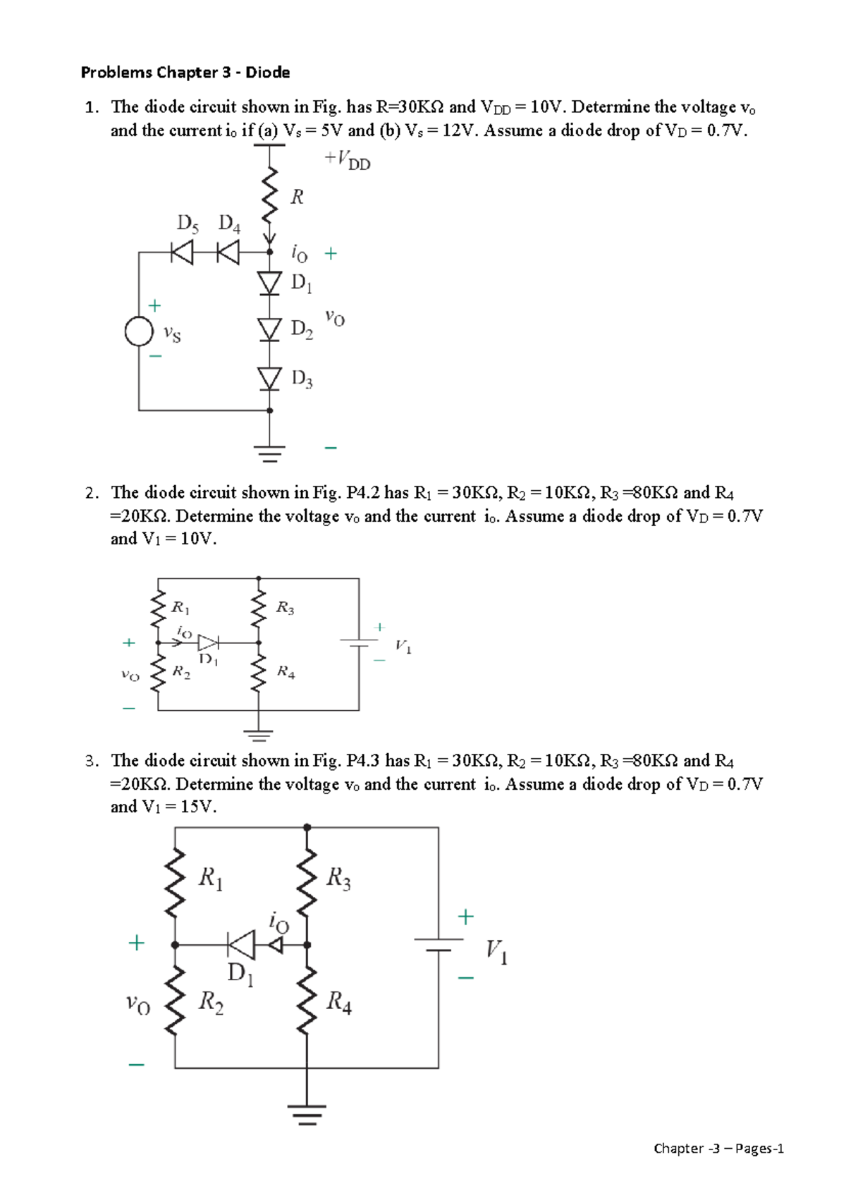 Diode Problems and Solutions - Chapter 3 Analysis - Studocu